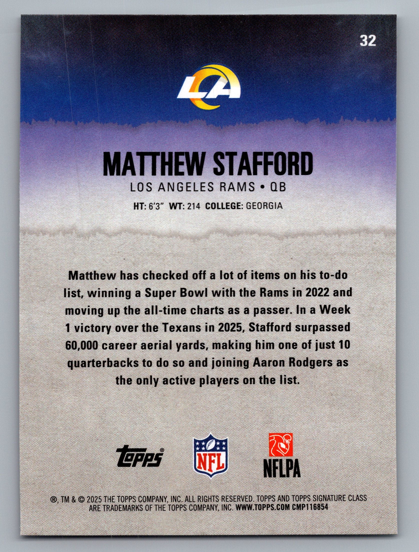 2025 Topps Signature Class #32 Matthew Stafford