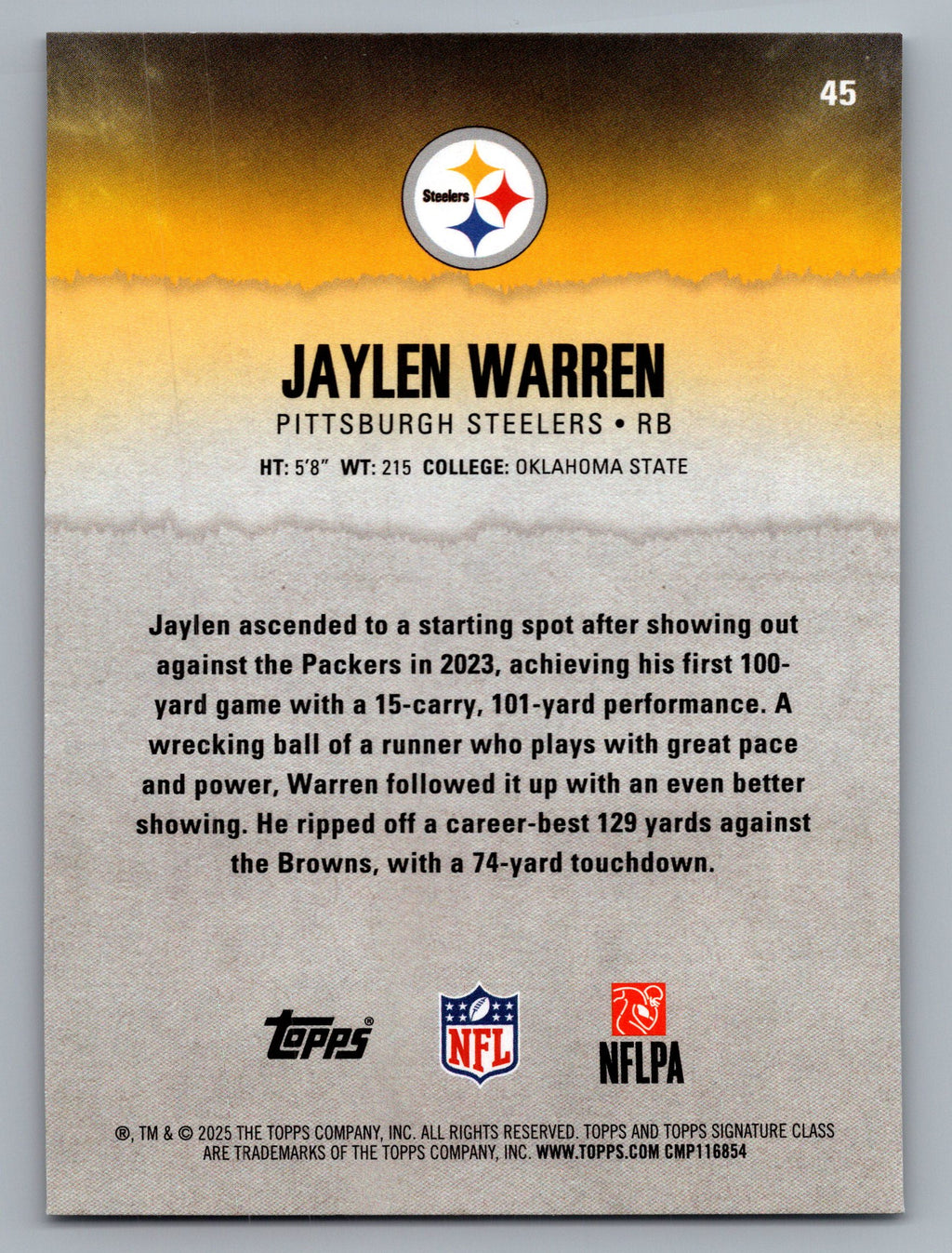 2025 Topps Signature Class #45 Jaylen Warren