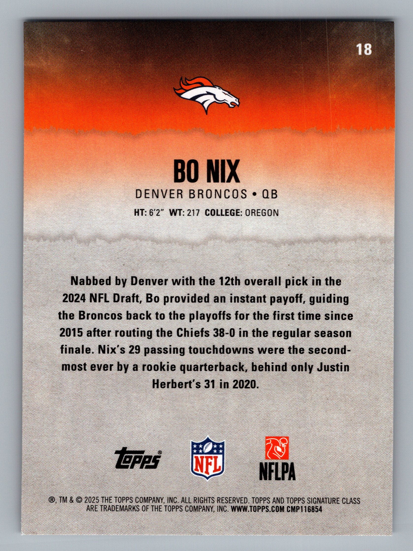 2025 Topps Signature Class #18 Bo Nix