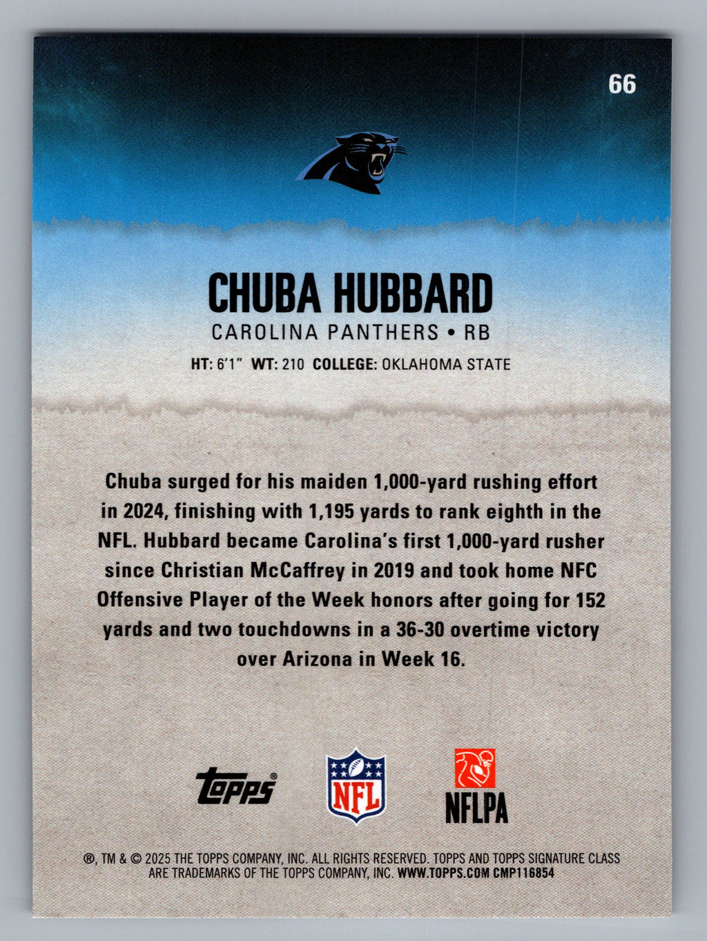 2025 Topps Signature Class #66 Chuba Hubbard