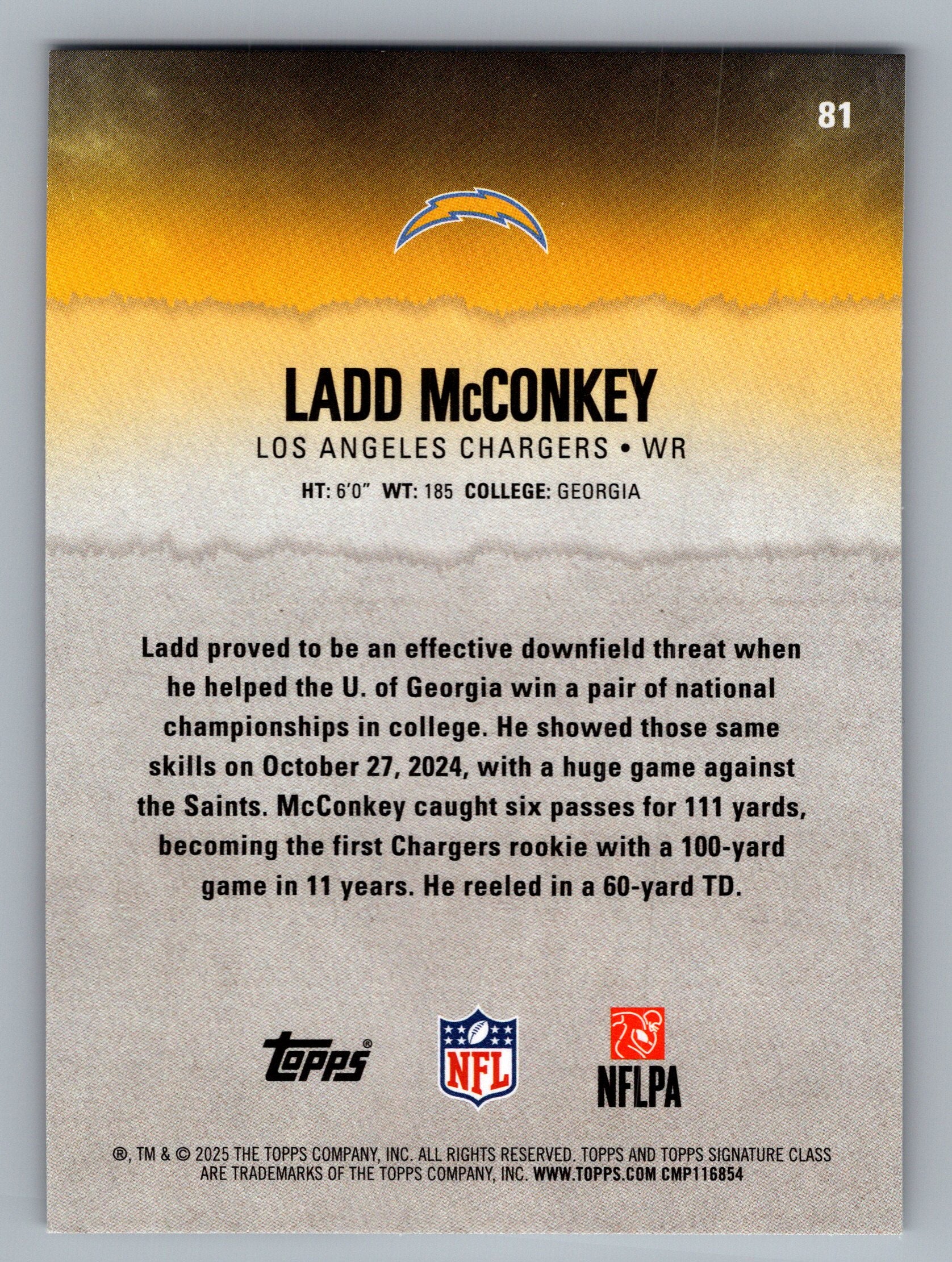 2025 Topps Signature Class #81 Ladd McConkey