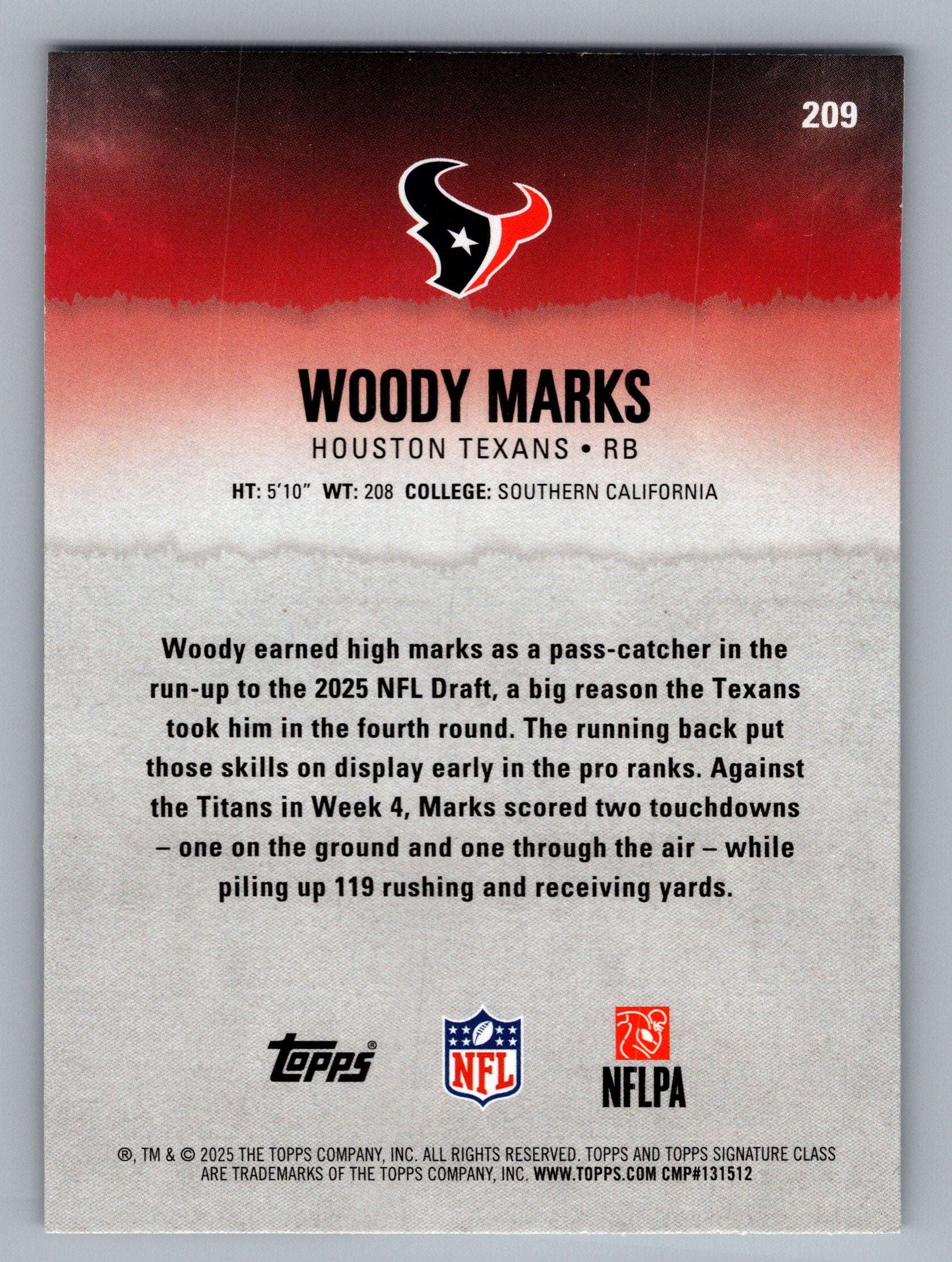 2025 Topps Signature Class #209 Woody Marks