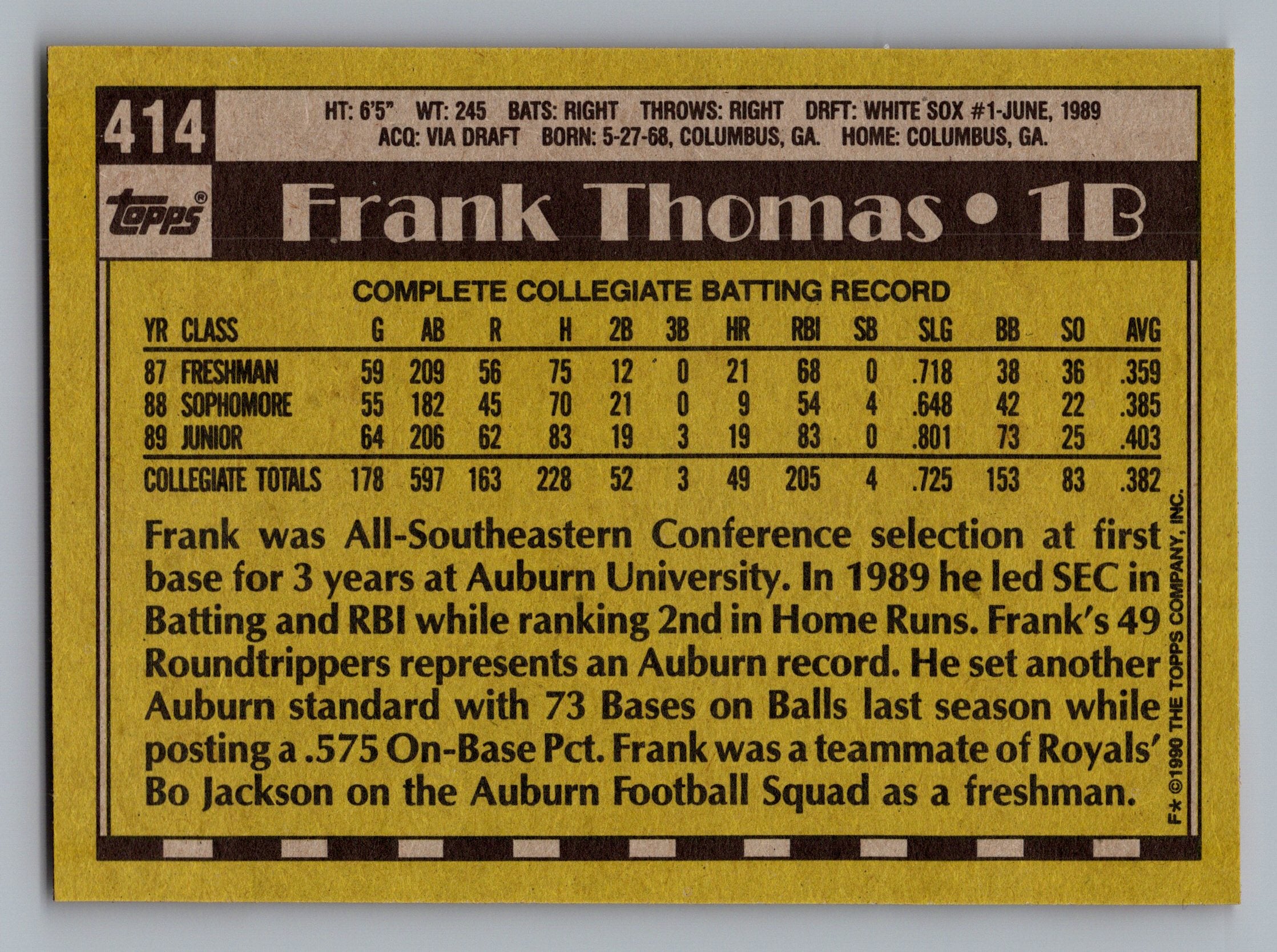 1990 Topps #414 Frank Thomas