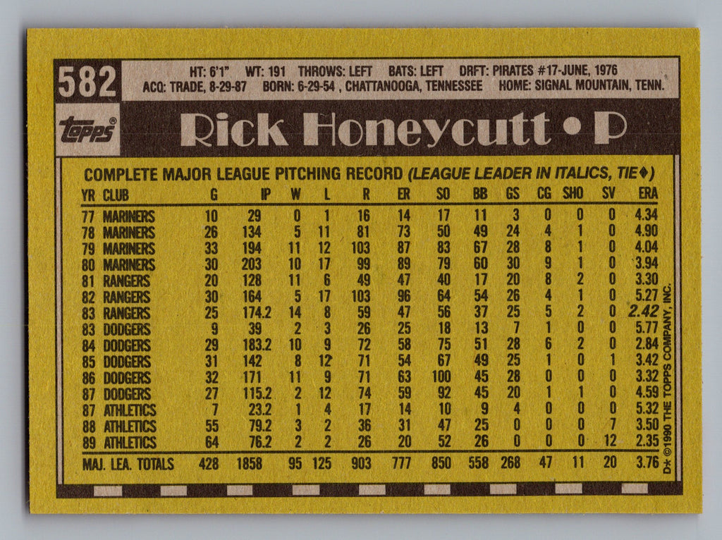 1990 Topps #582 Rick Honeycutt