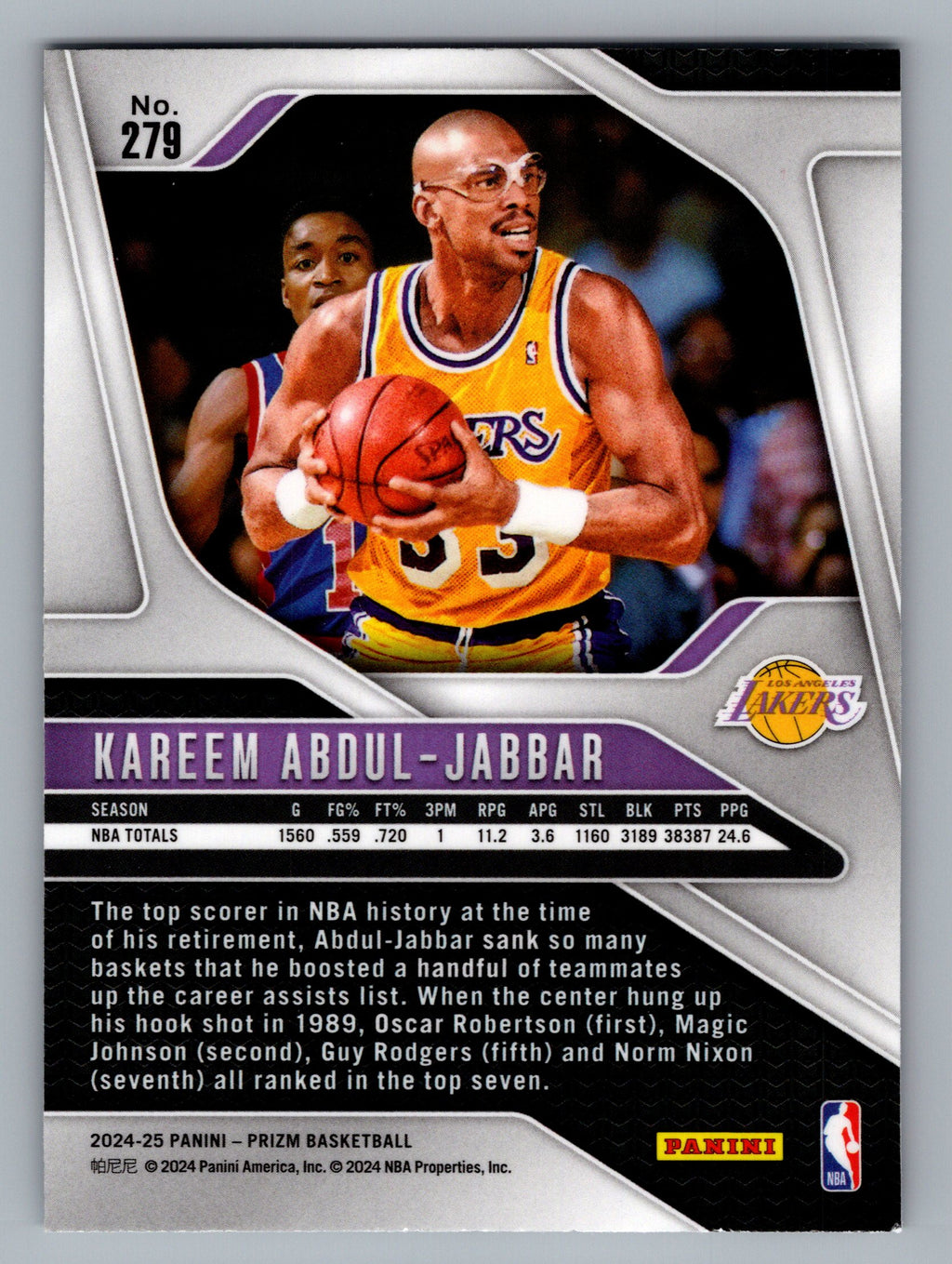 2024-25 Panini Prizm #279 Kareem Abdul-Jabbar