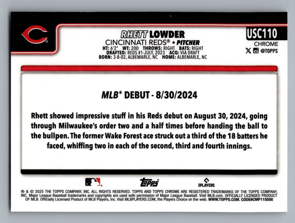 2025 Topps Chrome Update #USC110 Rhett Lowder RayWave Refractor