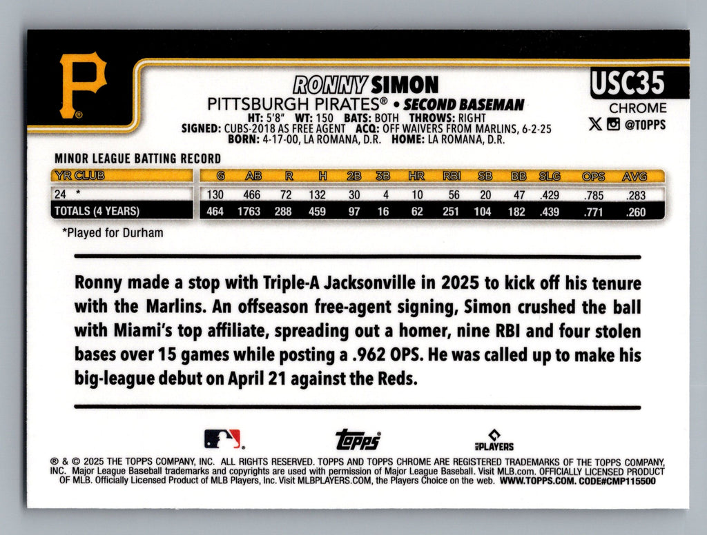 2025 Topps Chrome Update #USC35 Ronny Simon X-Fractors