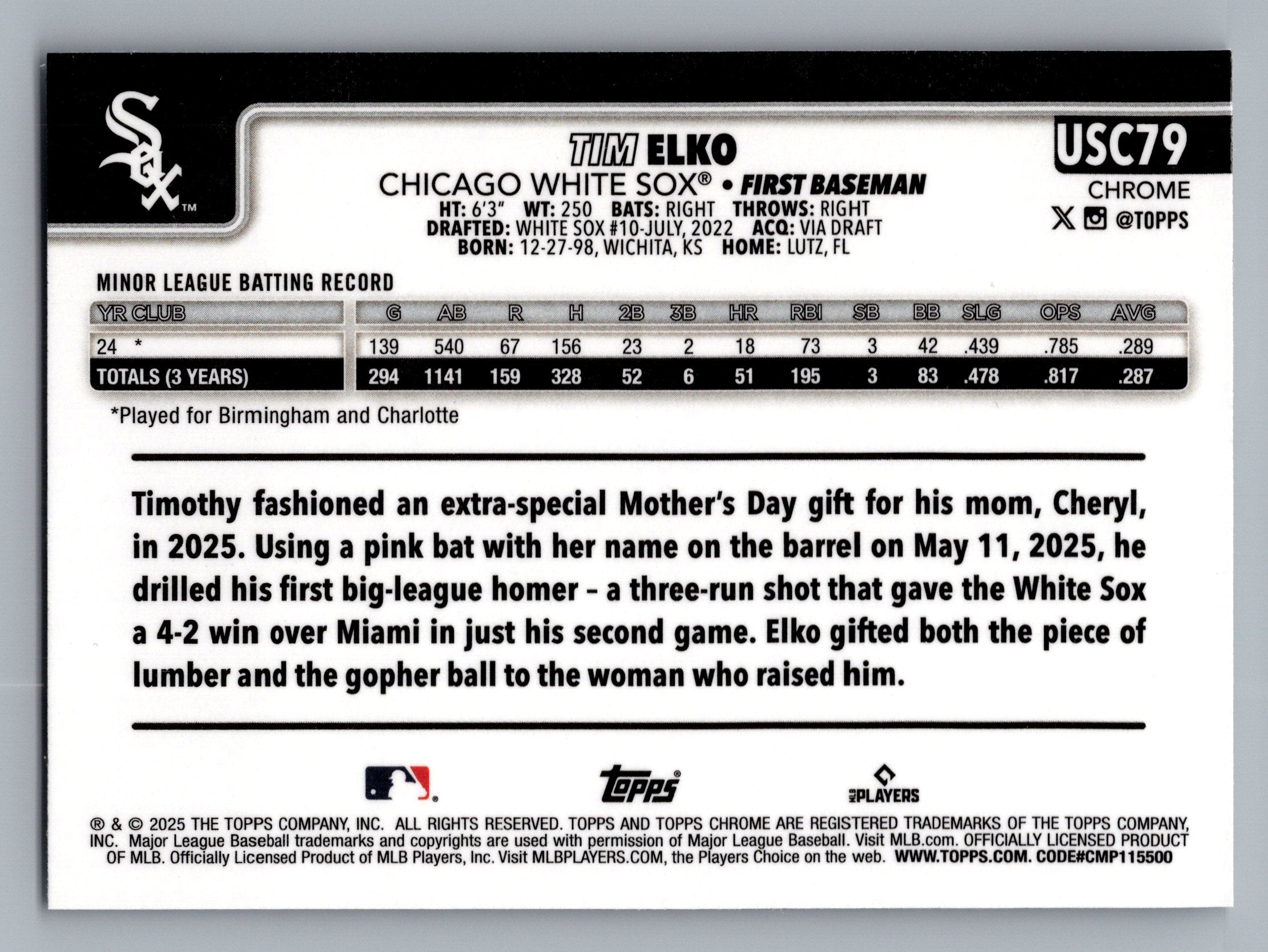 2025 Topps Chrome Update #USC79 Tim Elko X-Fractors