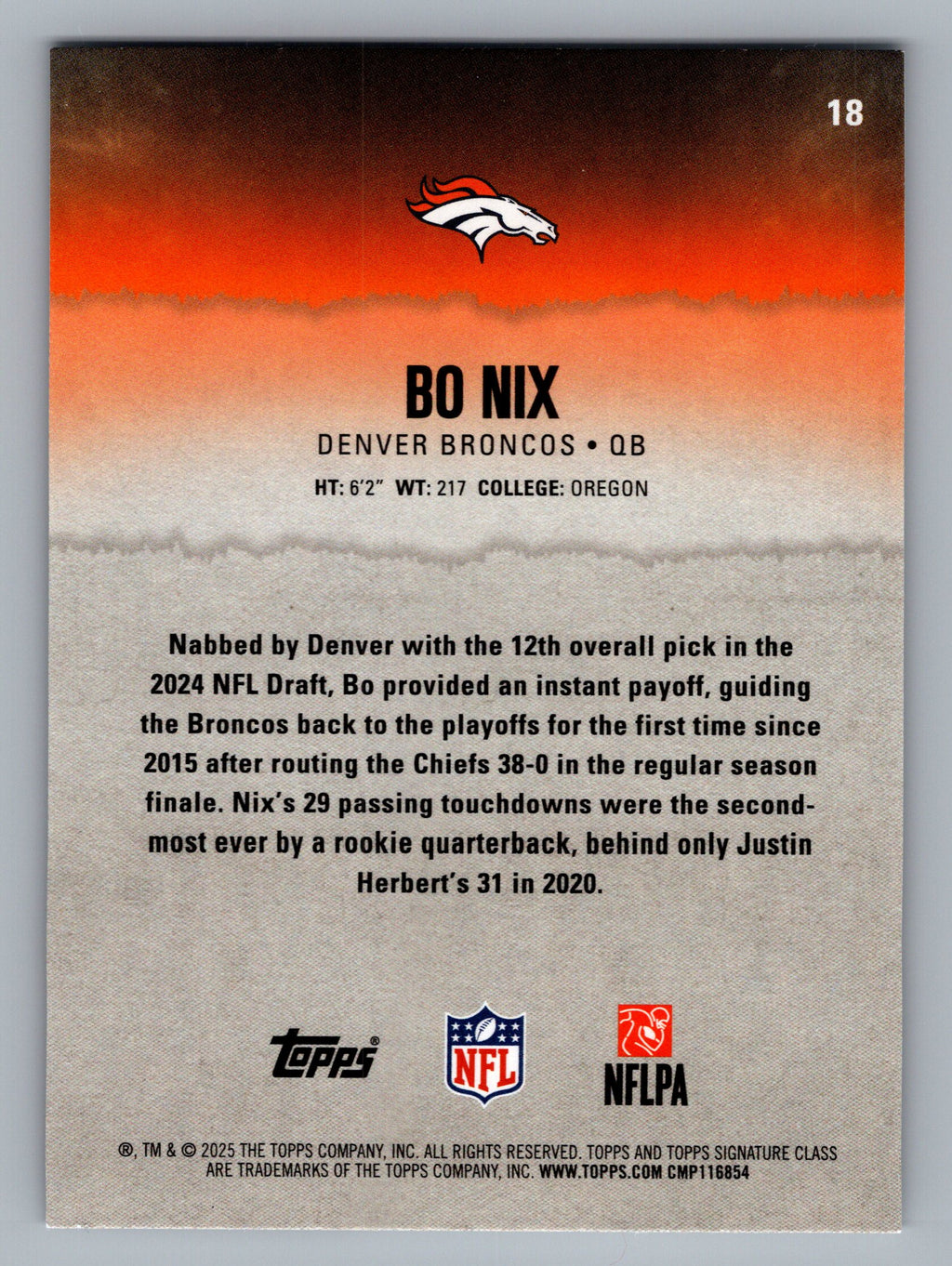 2025 Topps Signature Class #18 Bo Nix