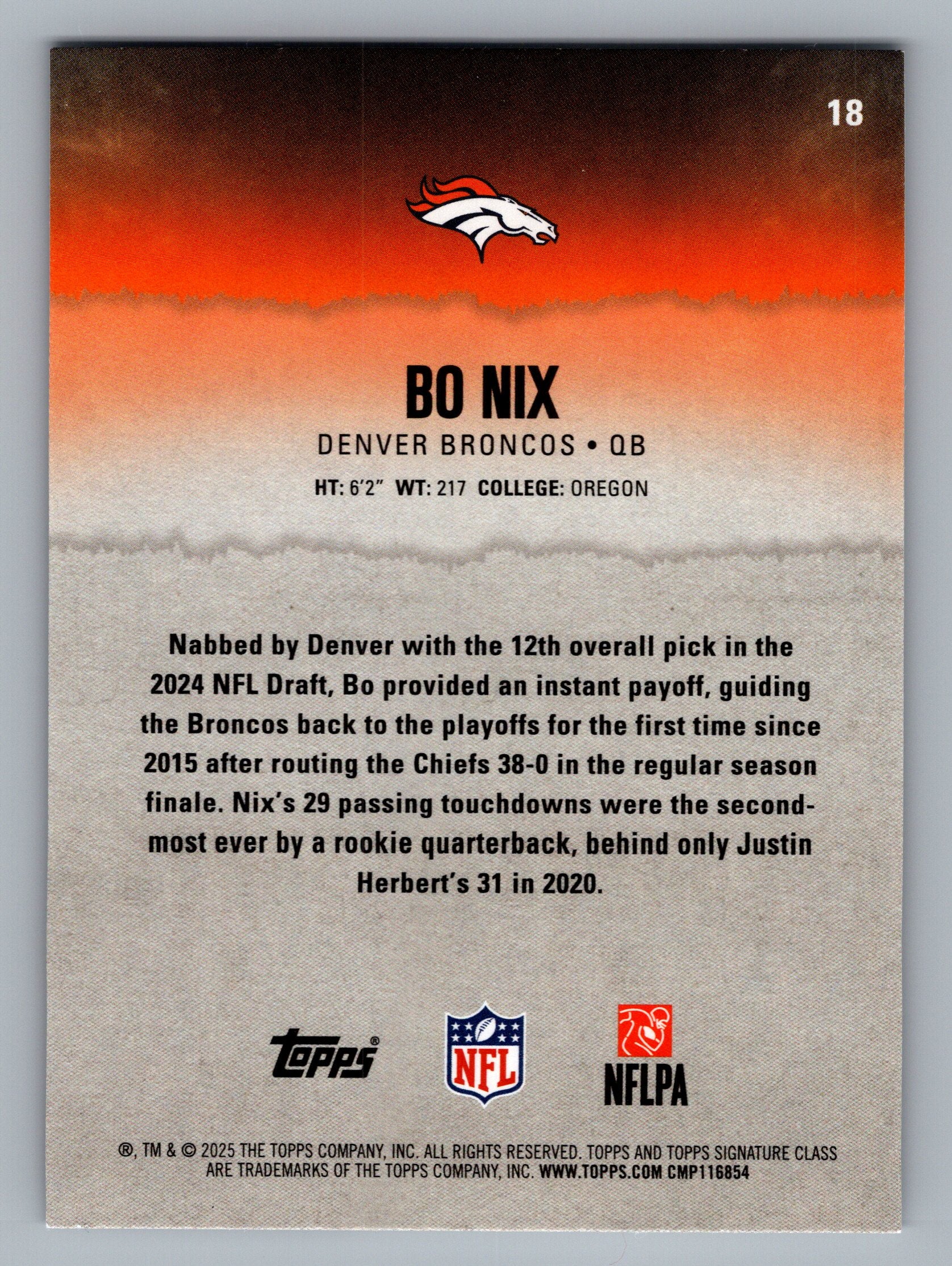 2025 Topps Signature Class #18 Bo Nix