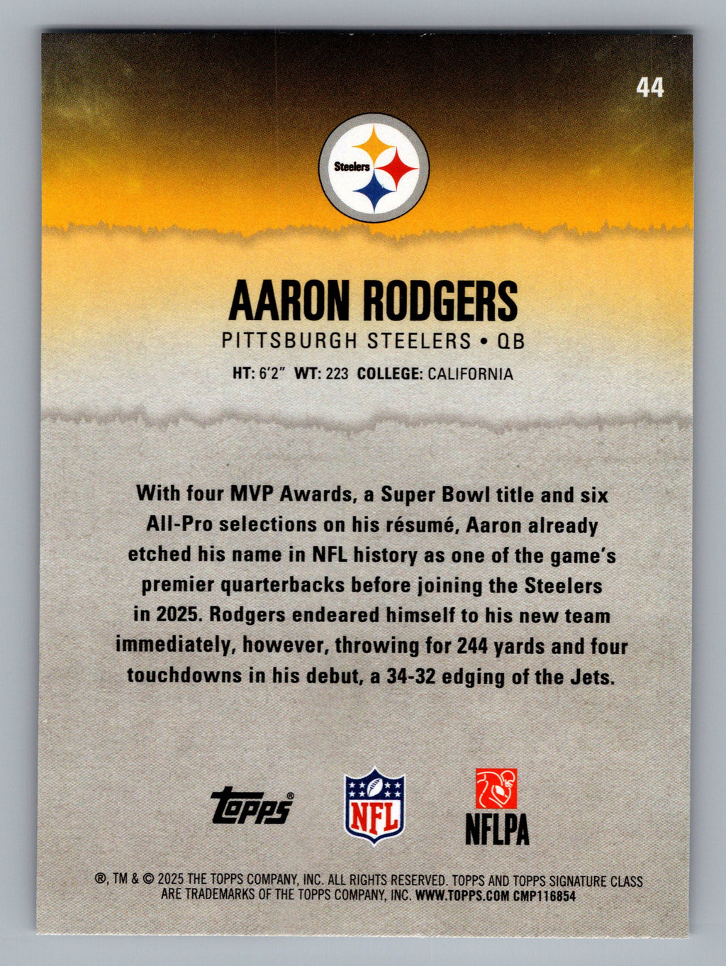 2025 Topps Signature Class #44 Aaron Rodgers