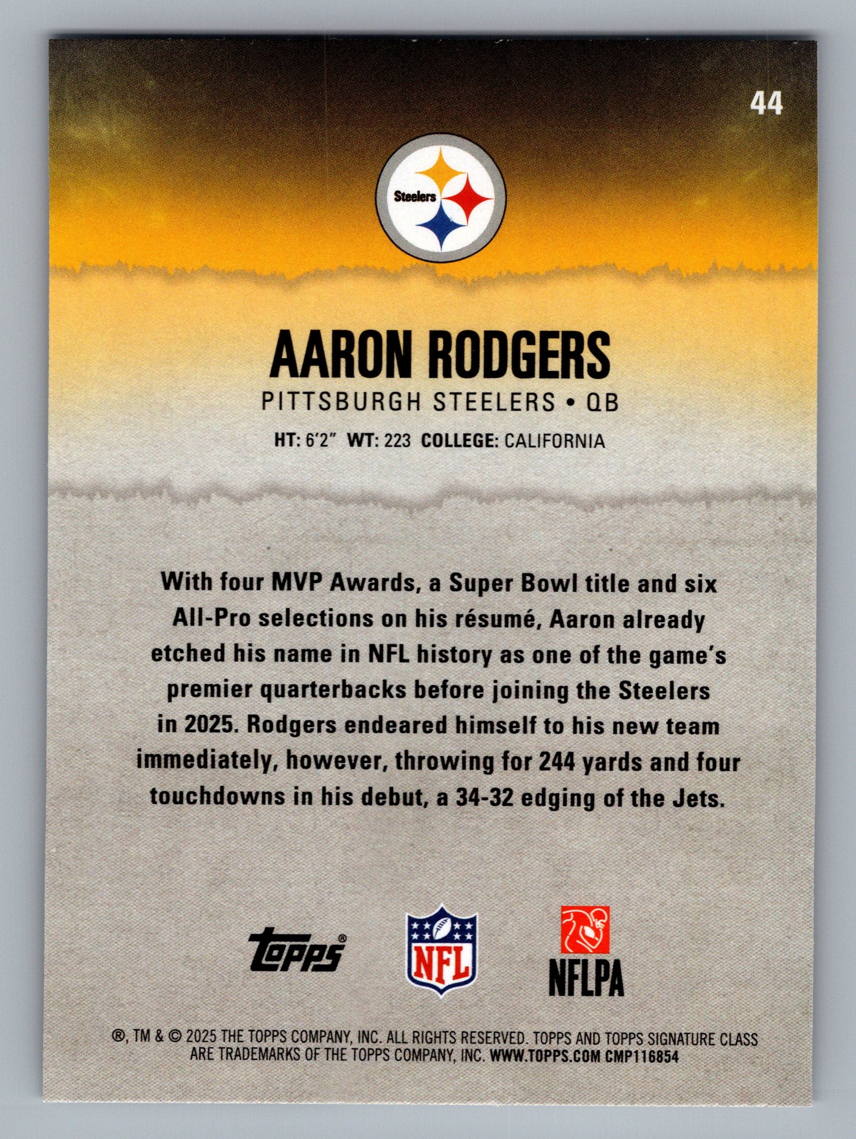 2025 Topps Signature Class #44 Aaron Rodgers