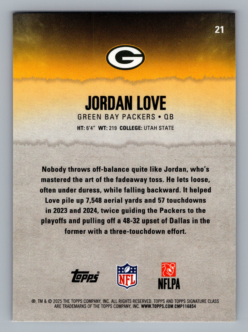 2025 Topps Signature Class #21 Jordan Love