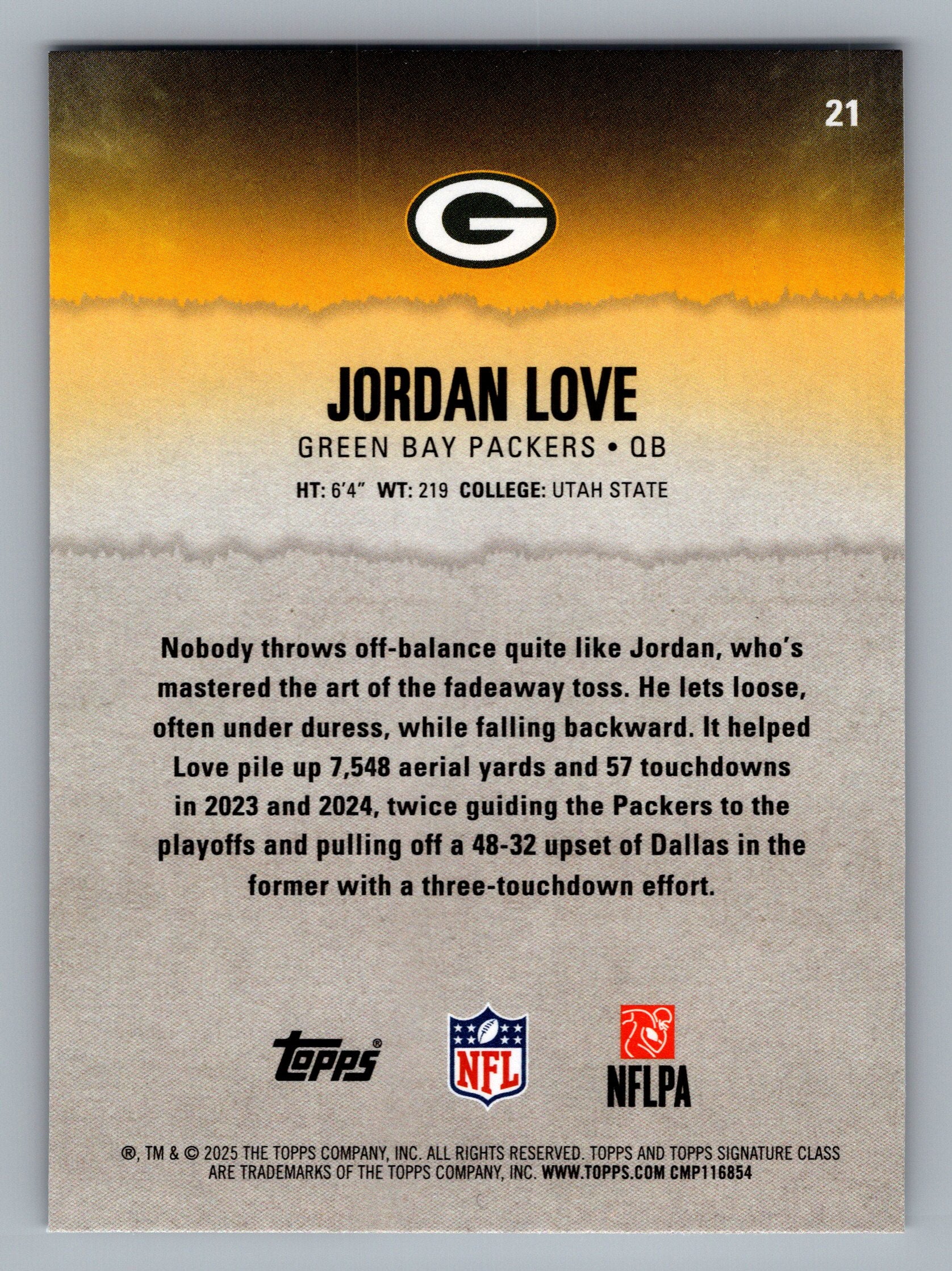2025 Topps Signature Class #21 Jordan Love