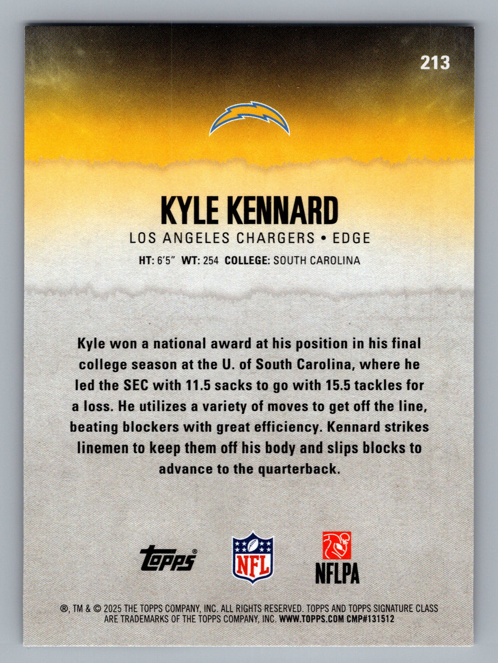 2025 Topps Signature Class #213 Kyle Kennard