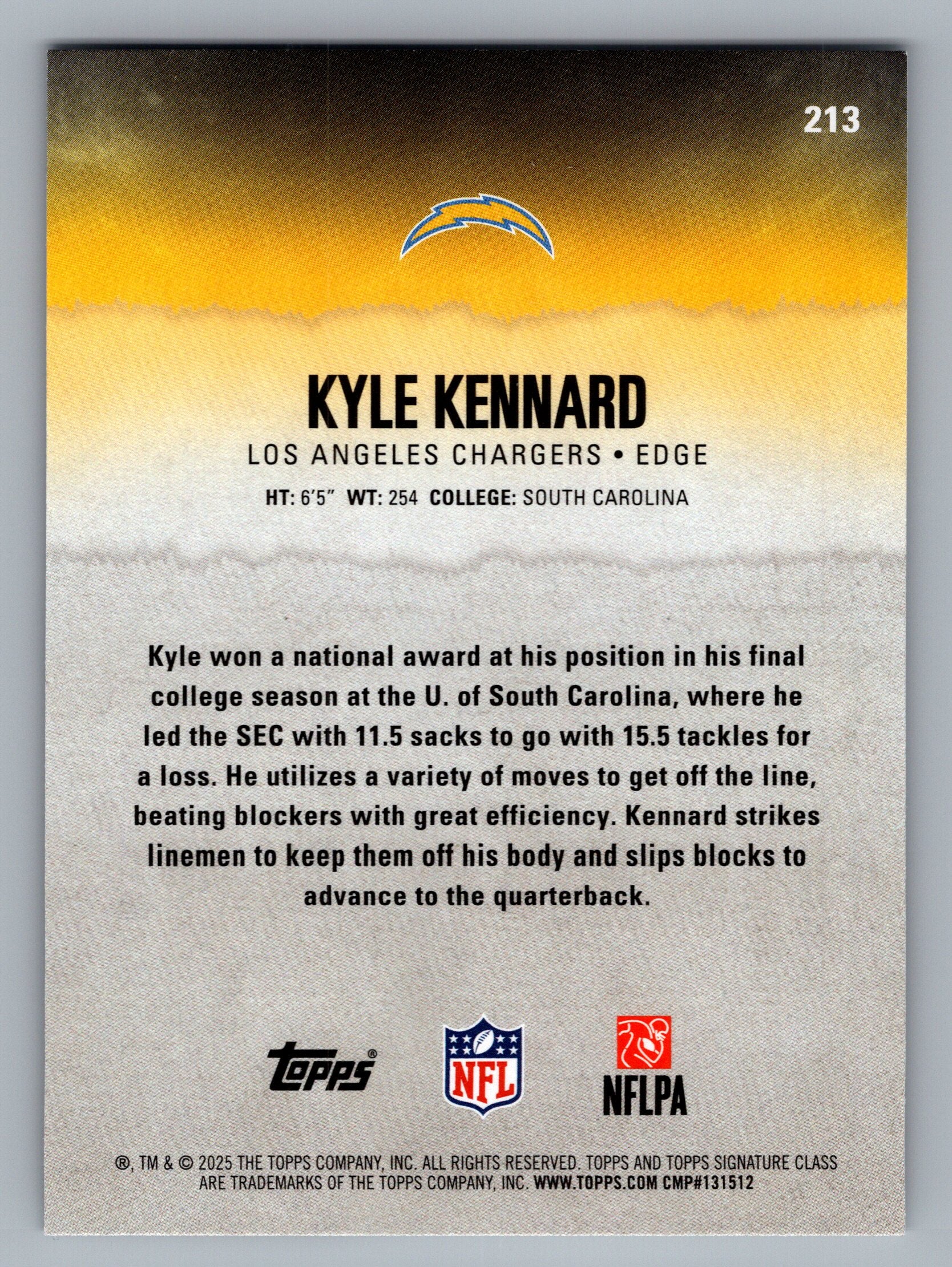 2025 Topps Signature Class #213 Kyle Kennard