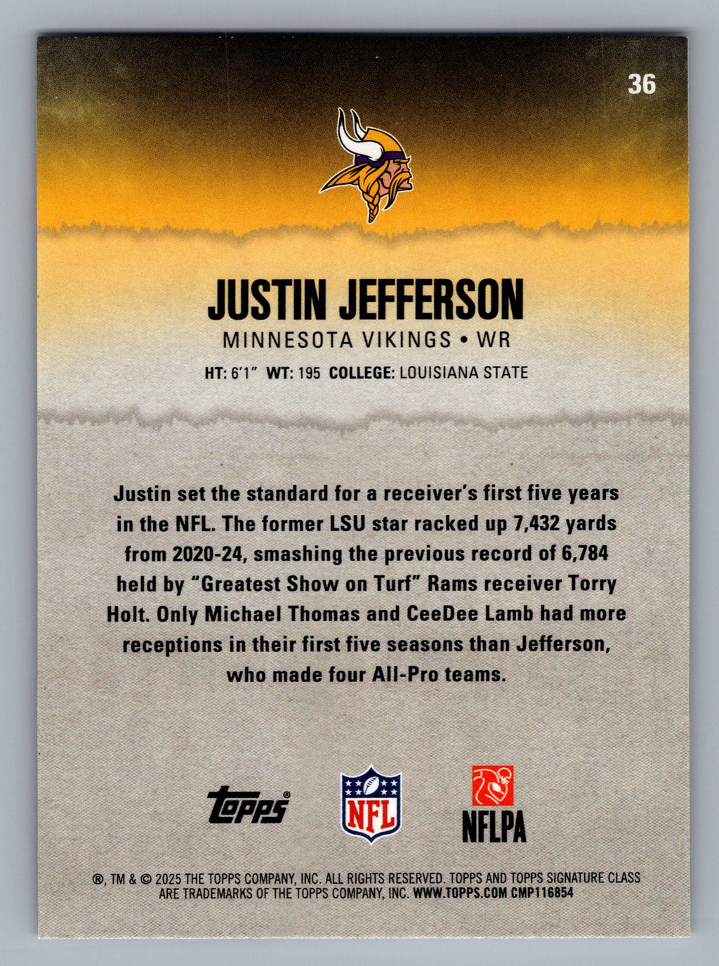 2025 Topps Signature Class #36 Justin Jefferson