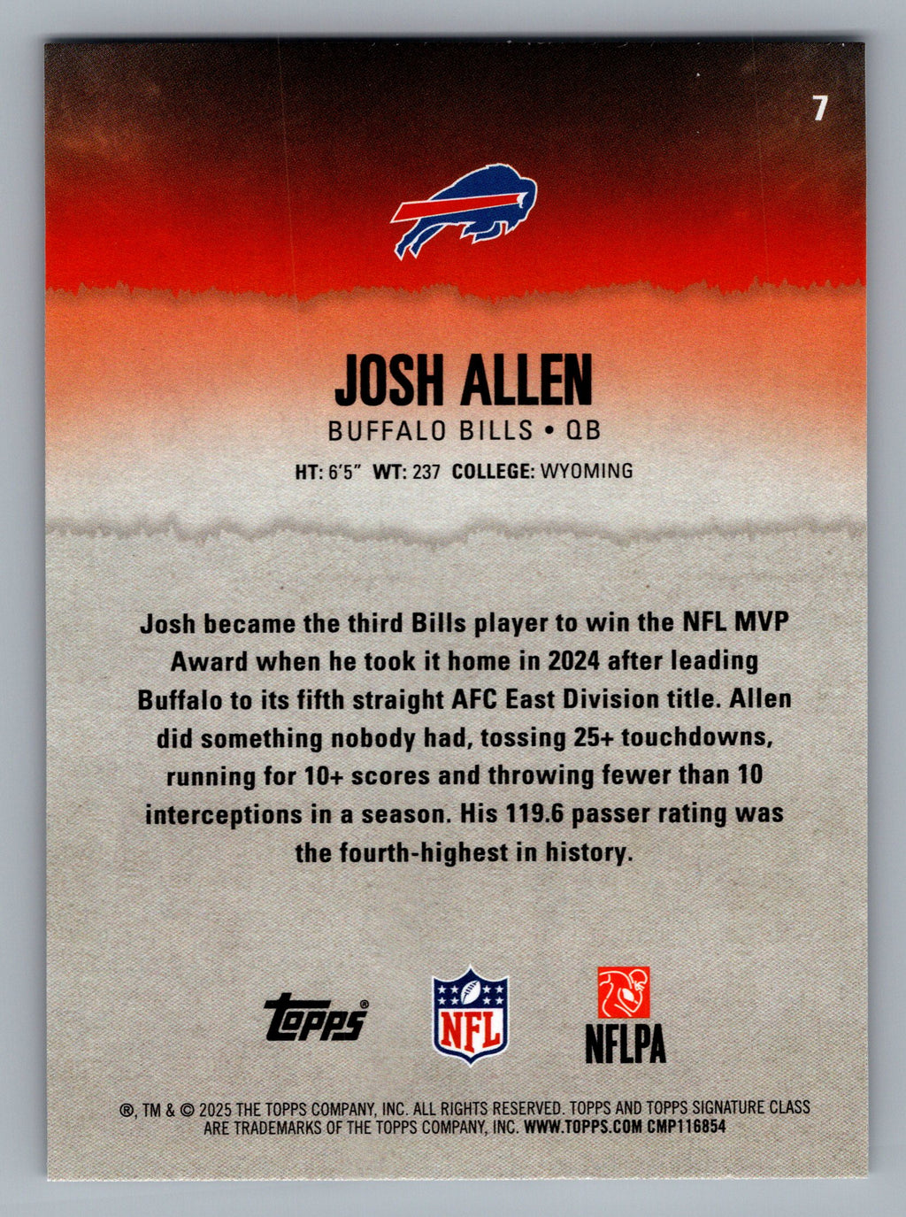 2025 Topps Signature Class #7 Josh Allen