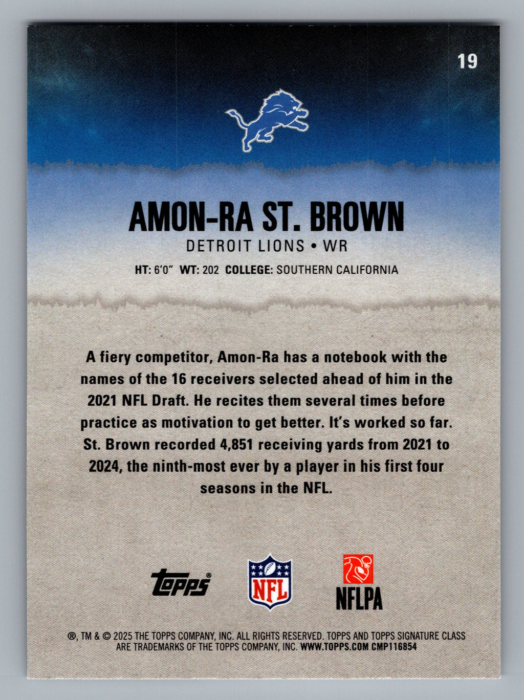 2025 Topps Signature Class #19 Amon-Ra St. Brown
