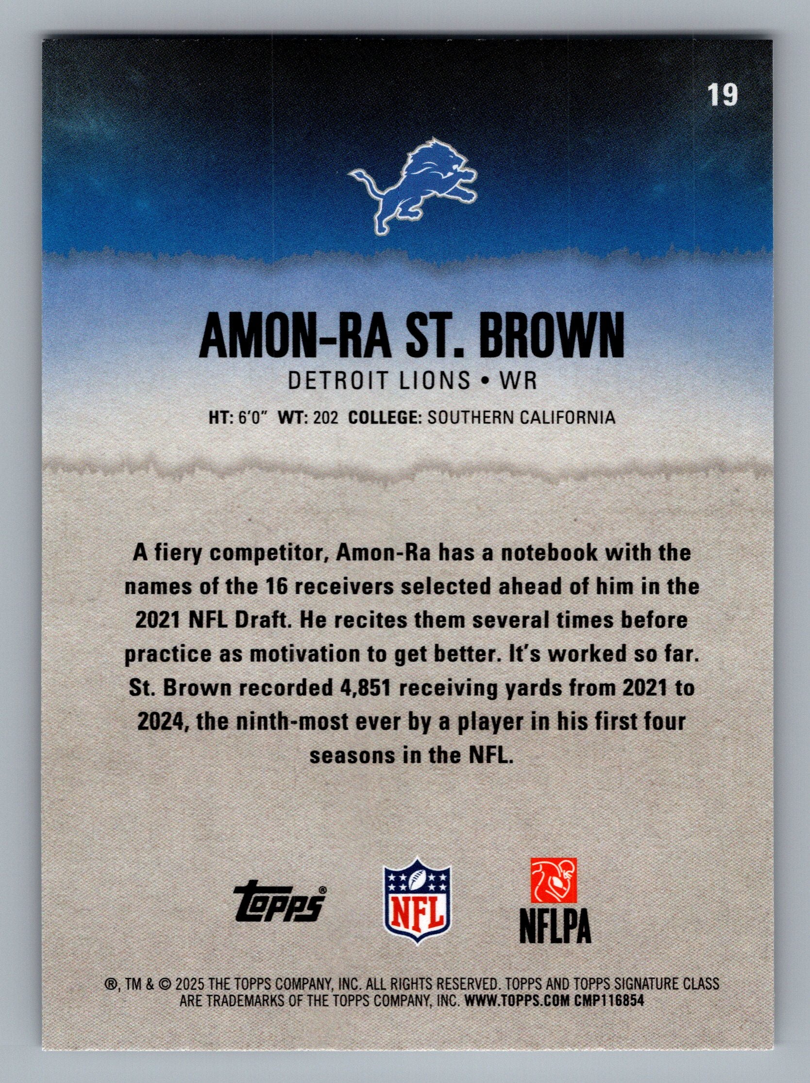 2025 Topps Signature Class #19 Amon-Ra St. Brown