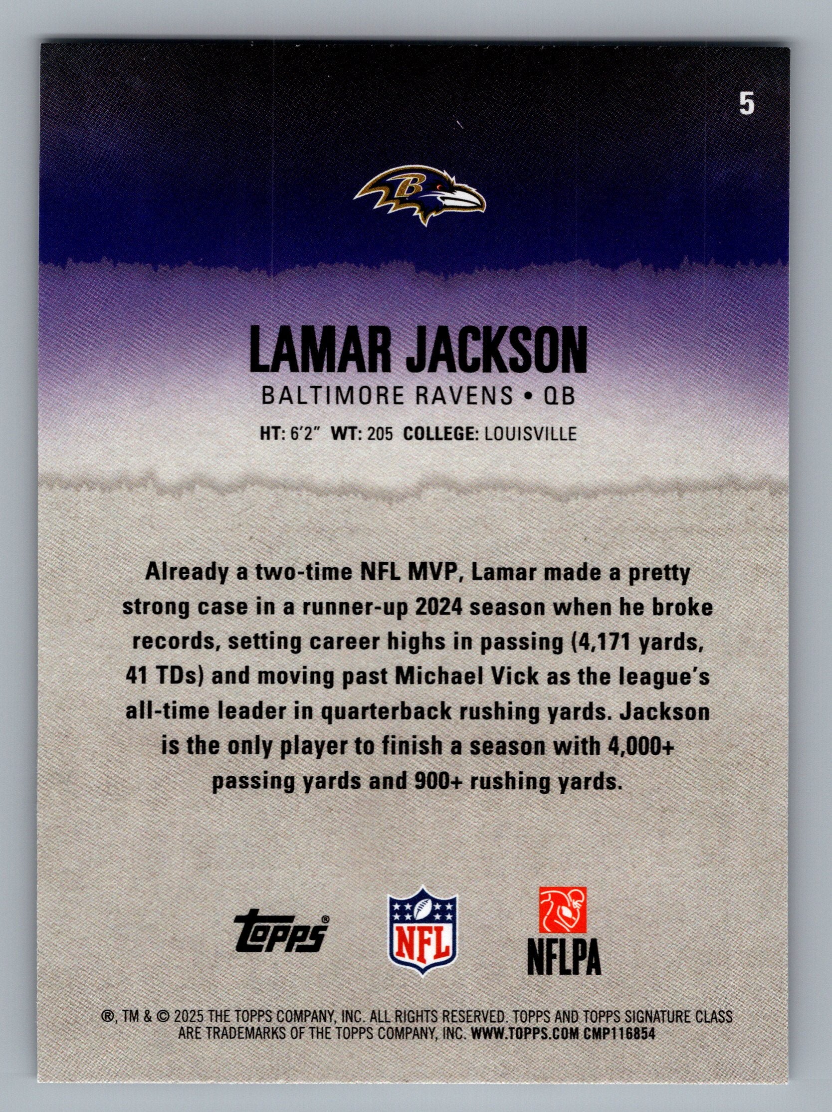 2025 Topps Signature Class #5 Lamar Jackson