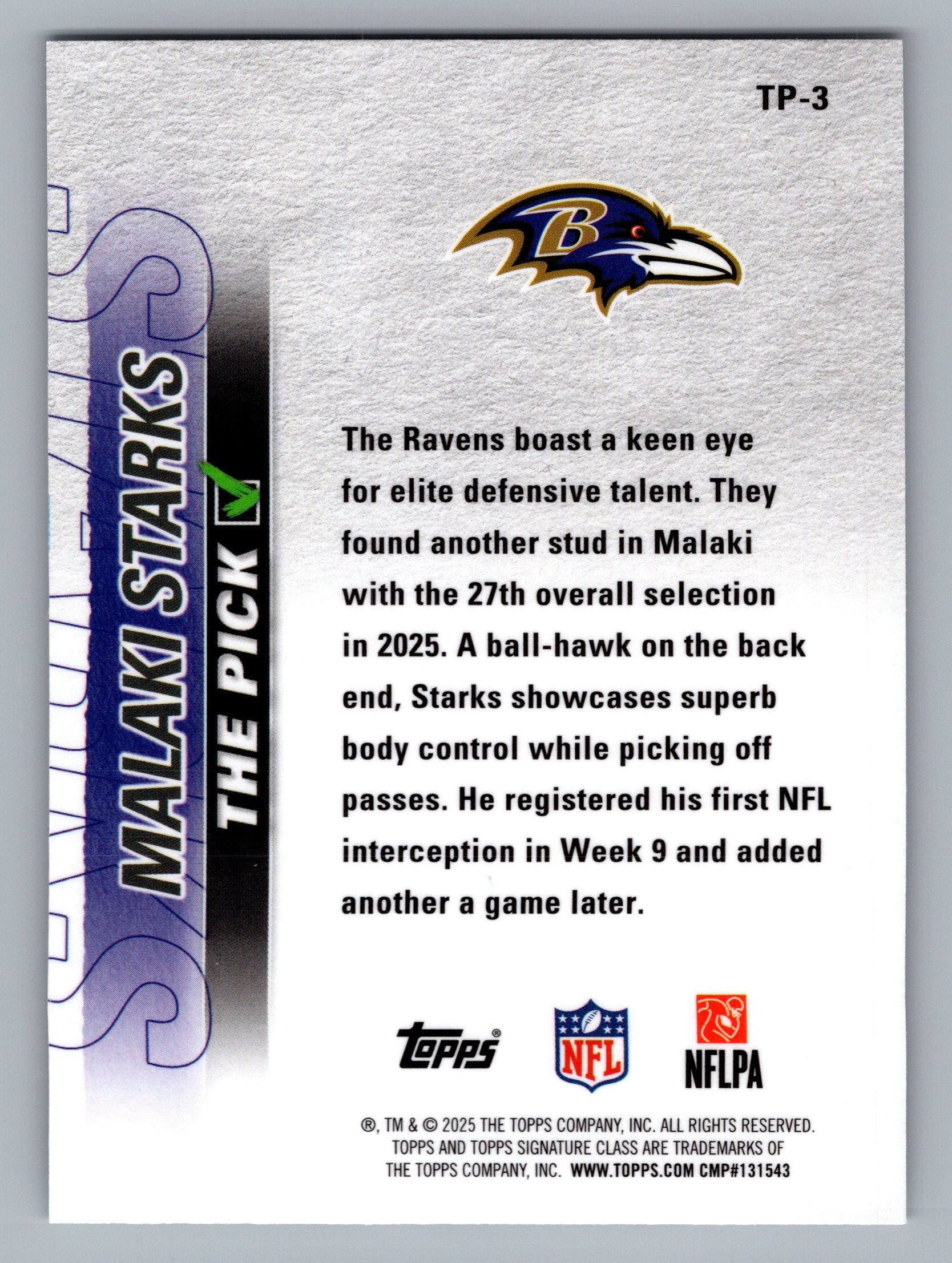 2025 Topps Signature Class #TP-3 Malaki Starks The Pick