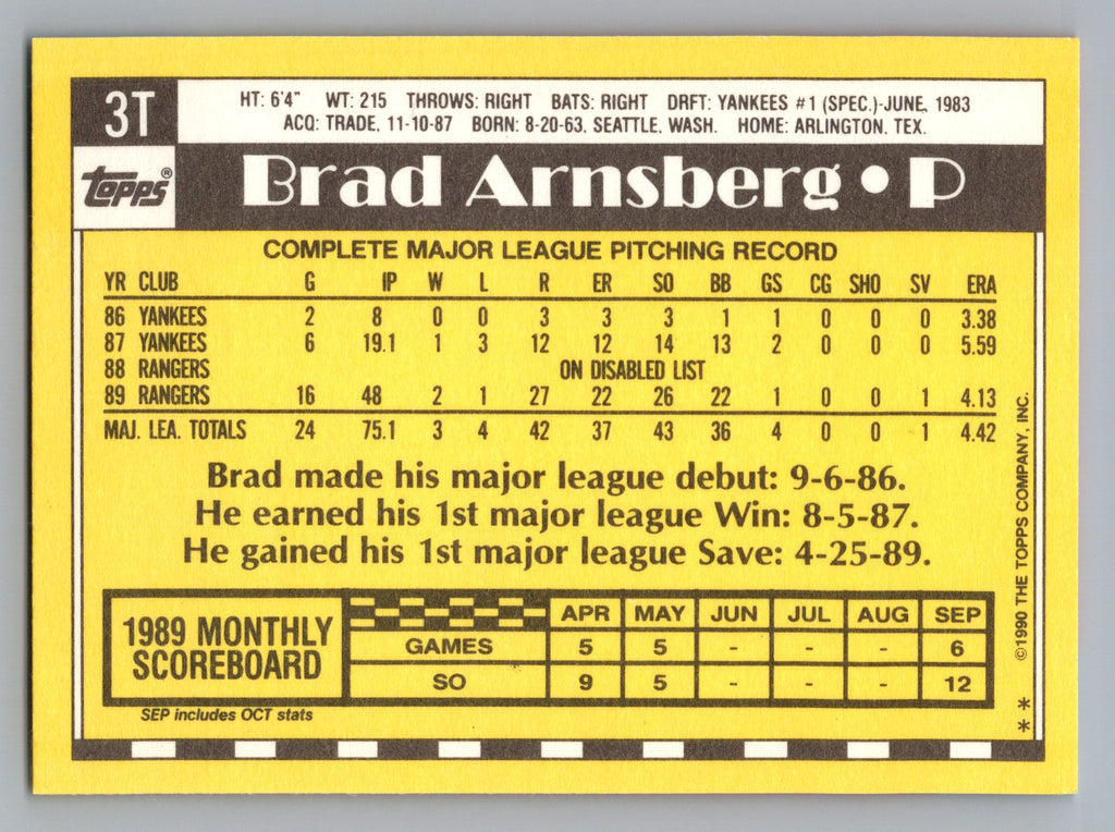 1990 Topps Traded #3T Brad Arnsberg