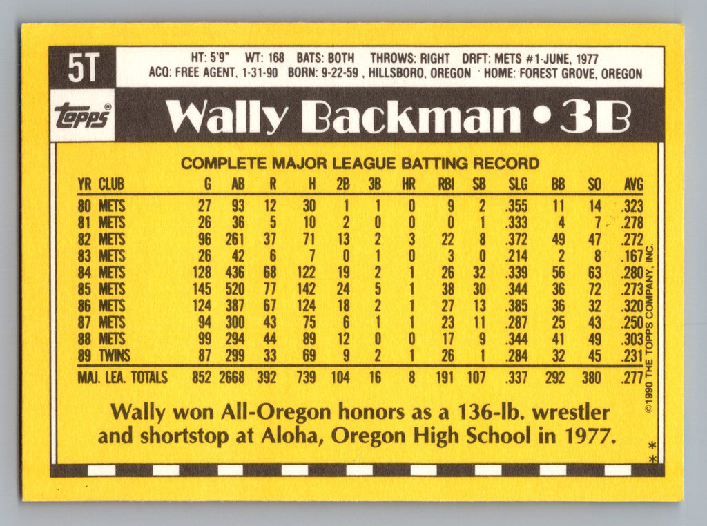 1990 Topps Traded #5T Wally Backman Gray Card Stock (Pack Version)