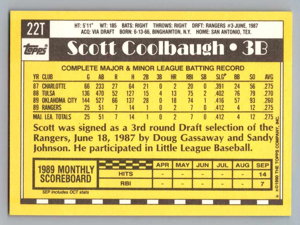 1990 Topps Traded #22T Scott Coolbaugh Gray Card Stock (Pack Version)