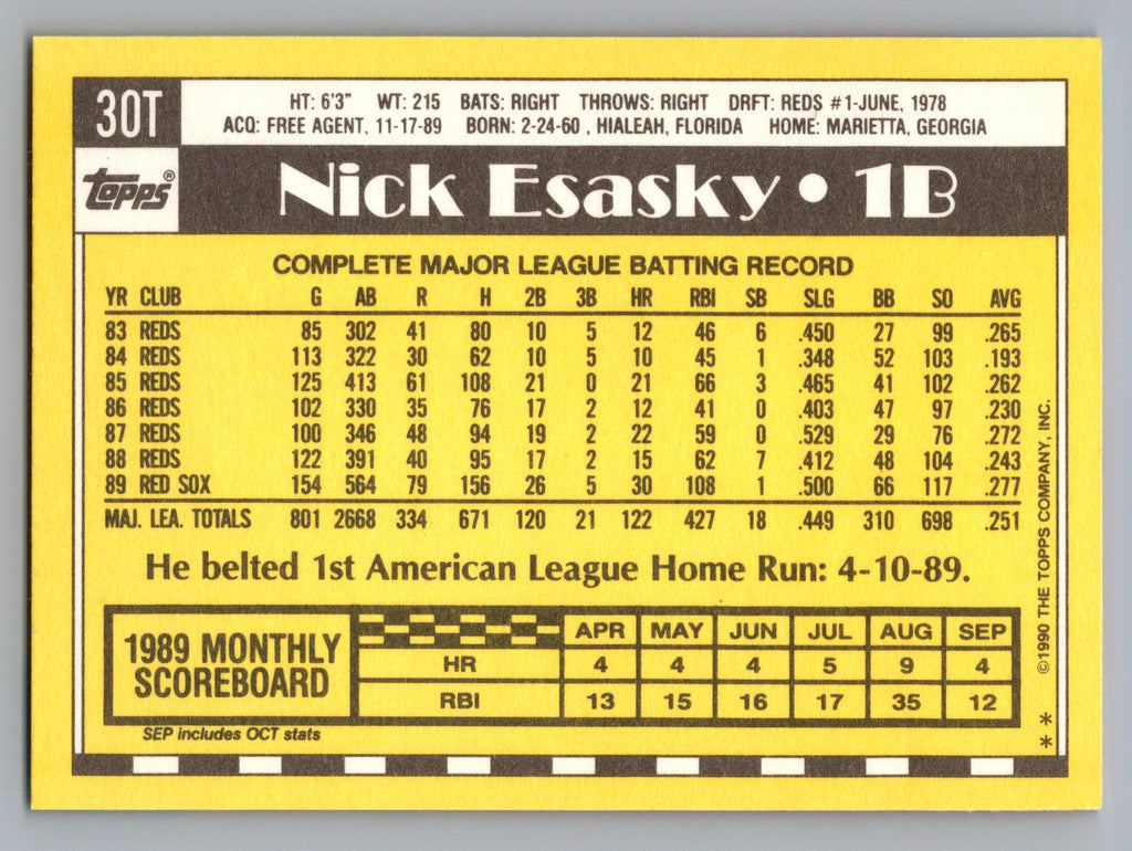 1990 Topps Traded #30T Nick Esasky Gray Card Stock (Pack Version)