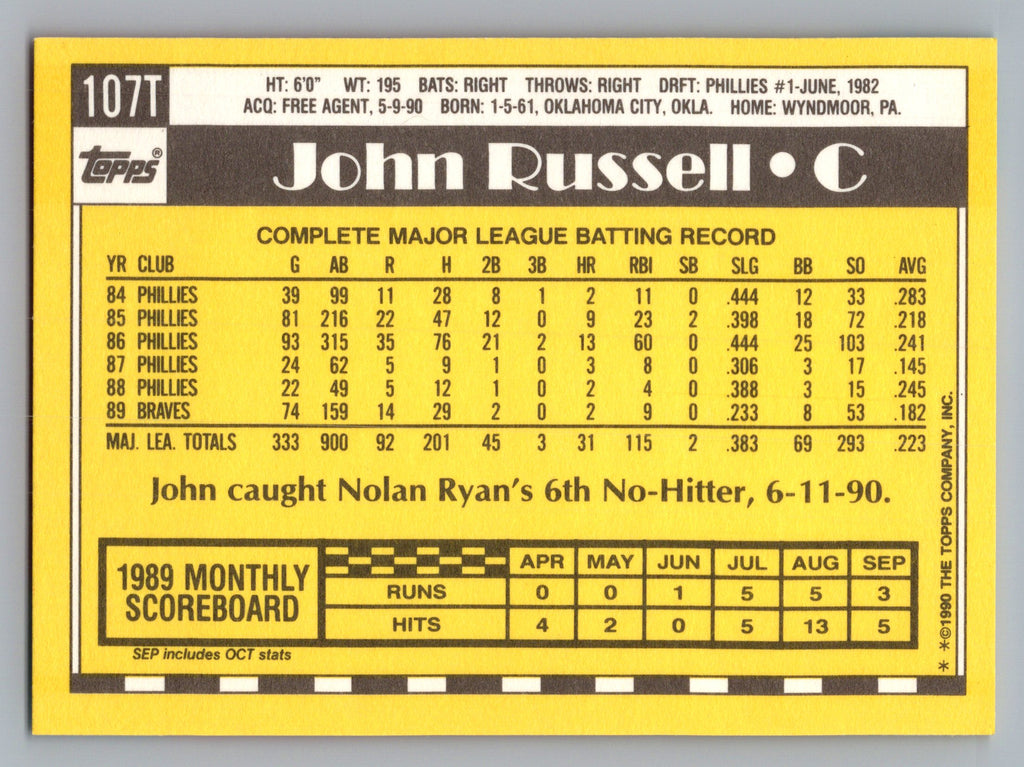 1990 Topps Traded #107T John Russell Gray Card Stock (Pack Version)