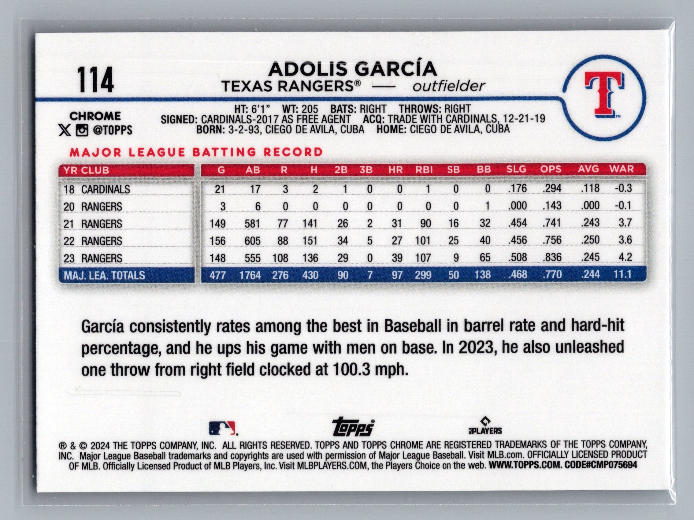 2024 Topps Chrome #114 Adolis García Sepia Refractors