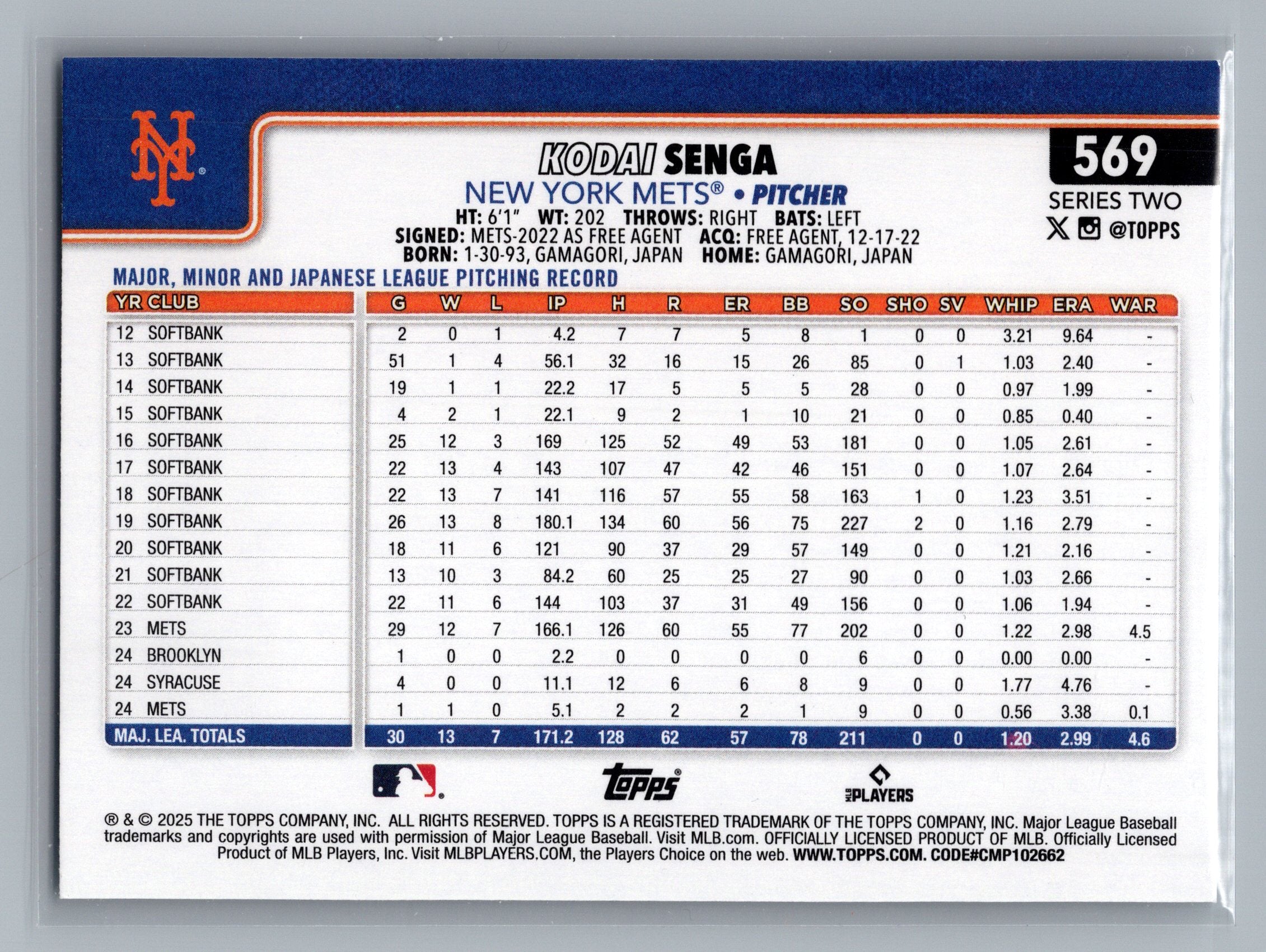 2025 Topps #569 Kodai Senga Rainbow Foil