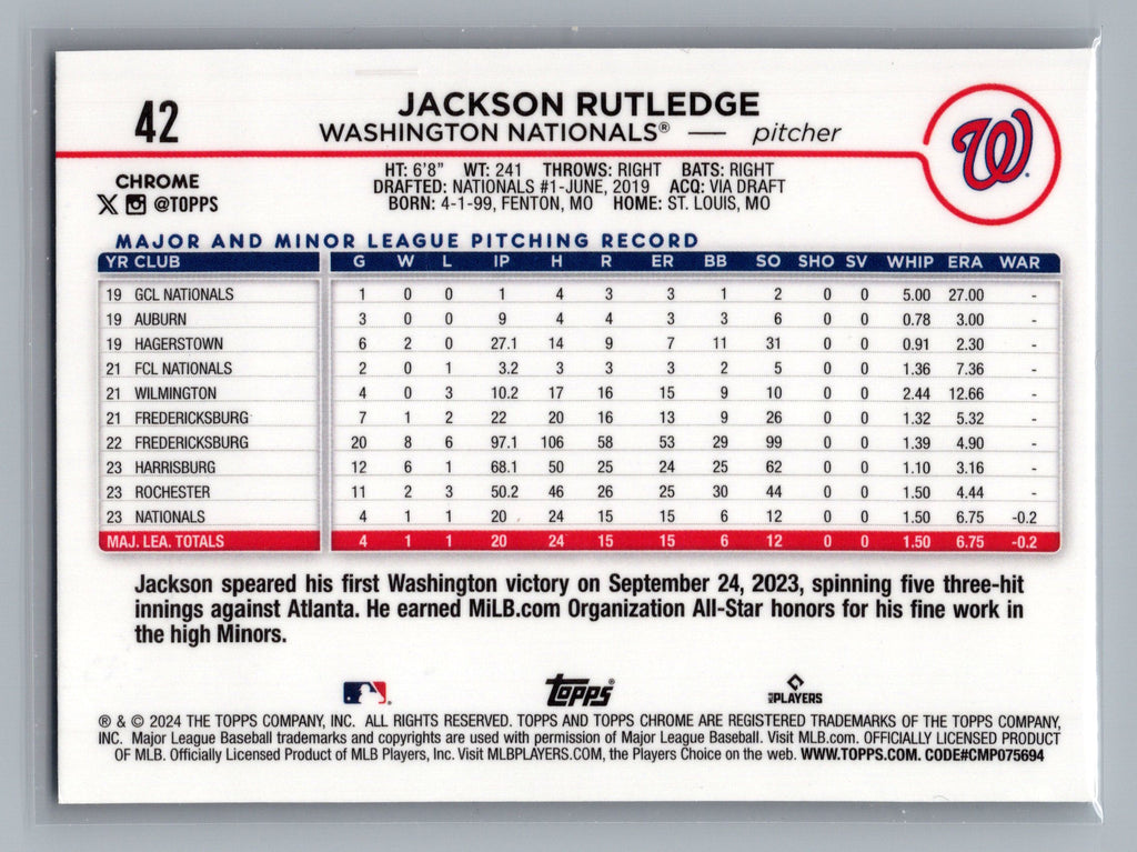 2024 Topps Chrome #42 Jackson Rutledge