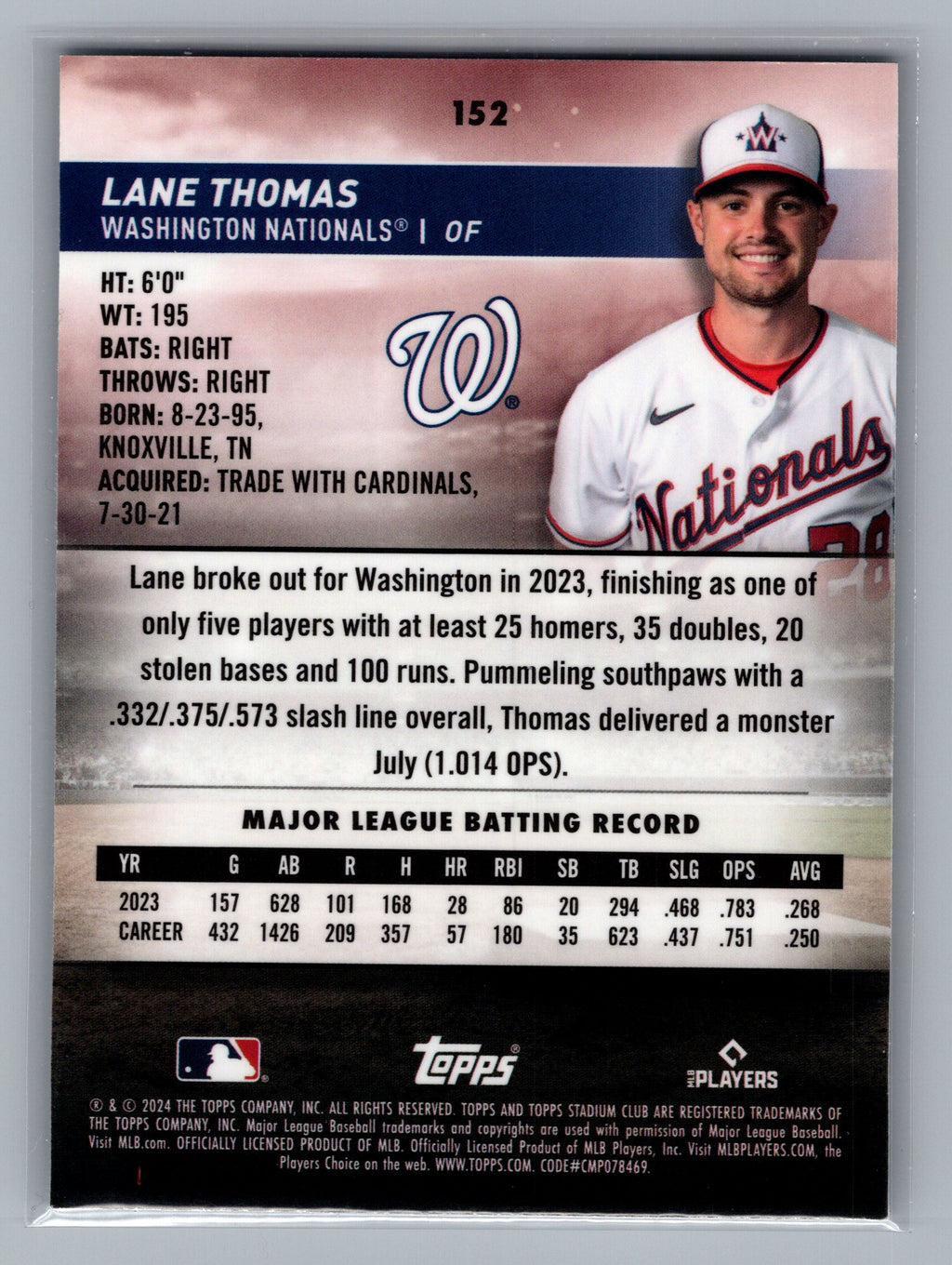 2024 Stadium Club #152 Lane Thomas Chrome