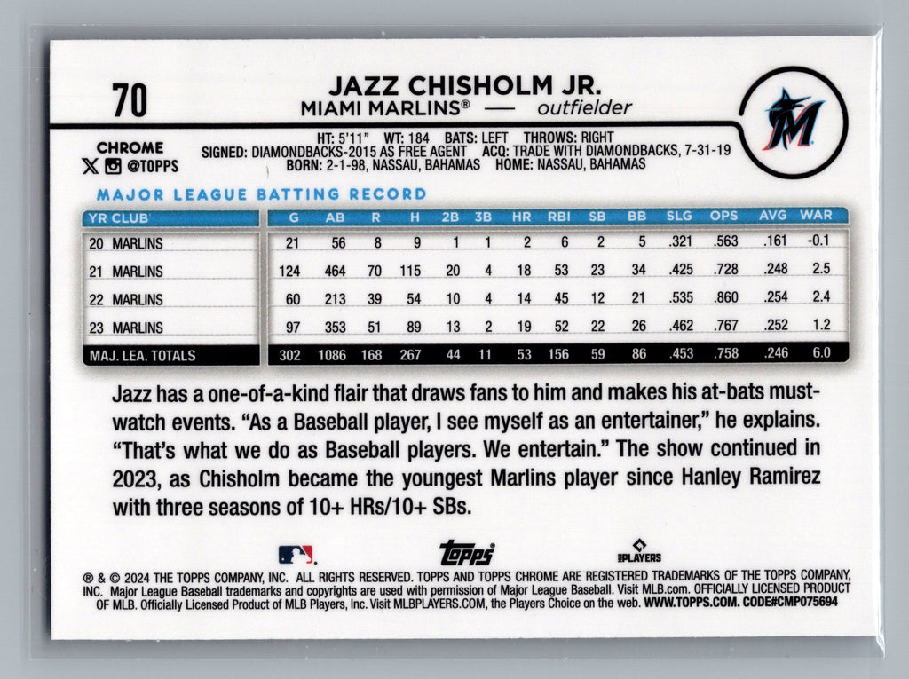 2024 Topps Chrome #70 Jazz Chisholm Jr.