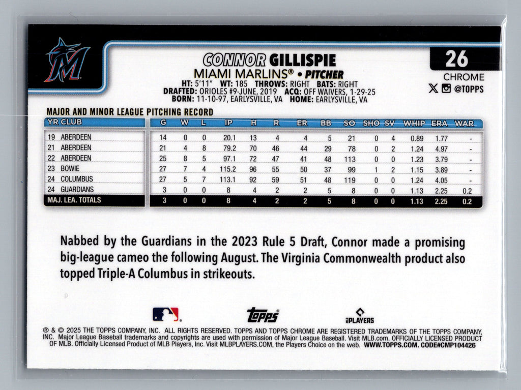 2025 Topps Chrome #26 Connor Gillispie Prism Refractors
