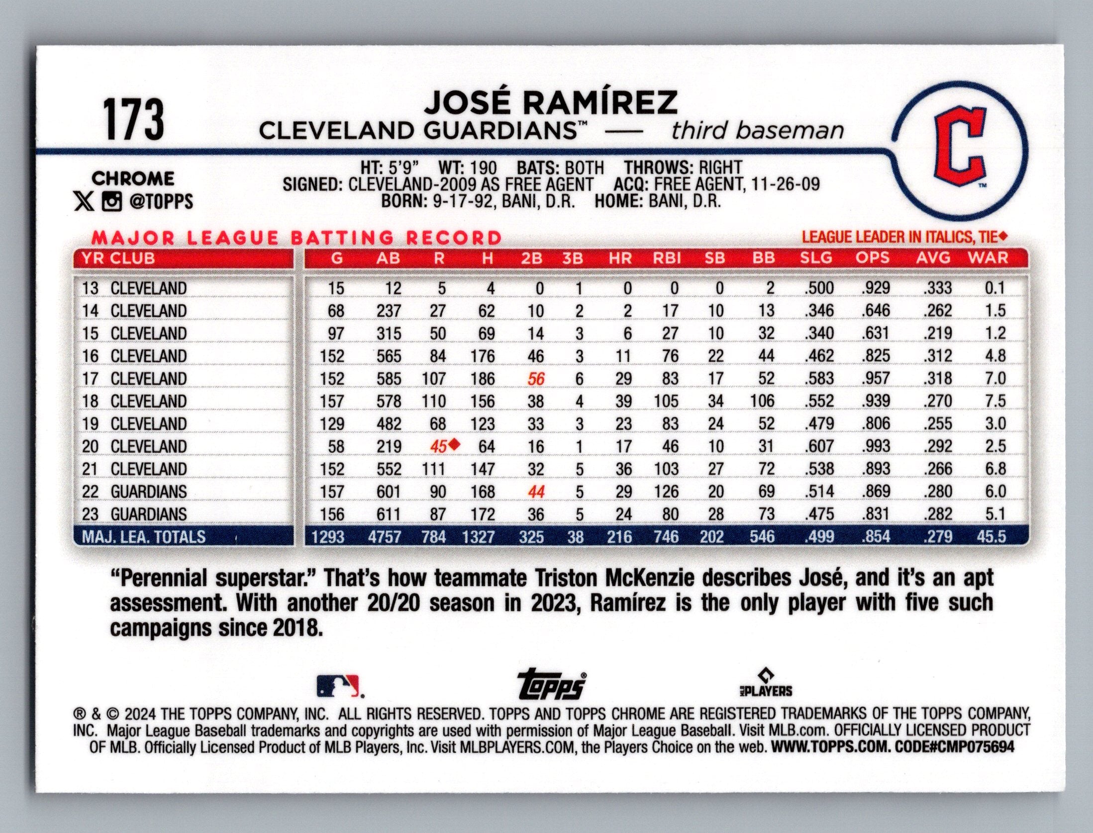 2024 Topps Chrome #173 José Ramírez