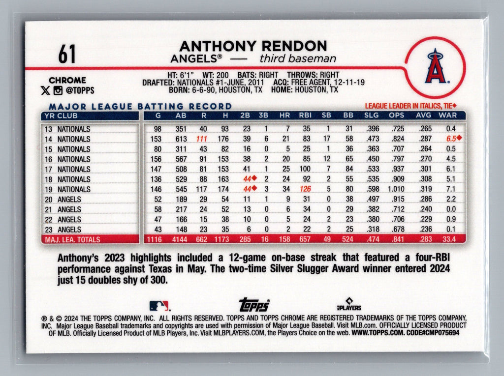 2024 Topps Chrome #61 Anthony Rendon