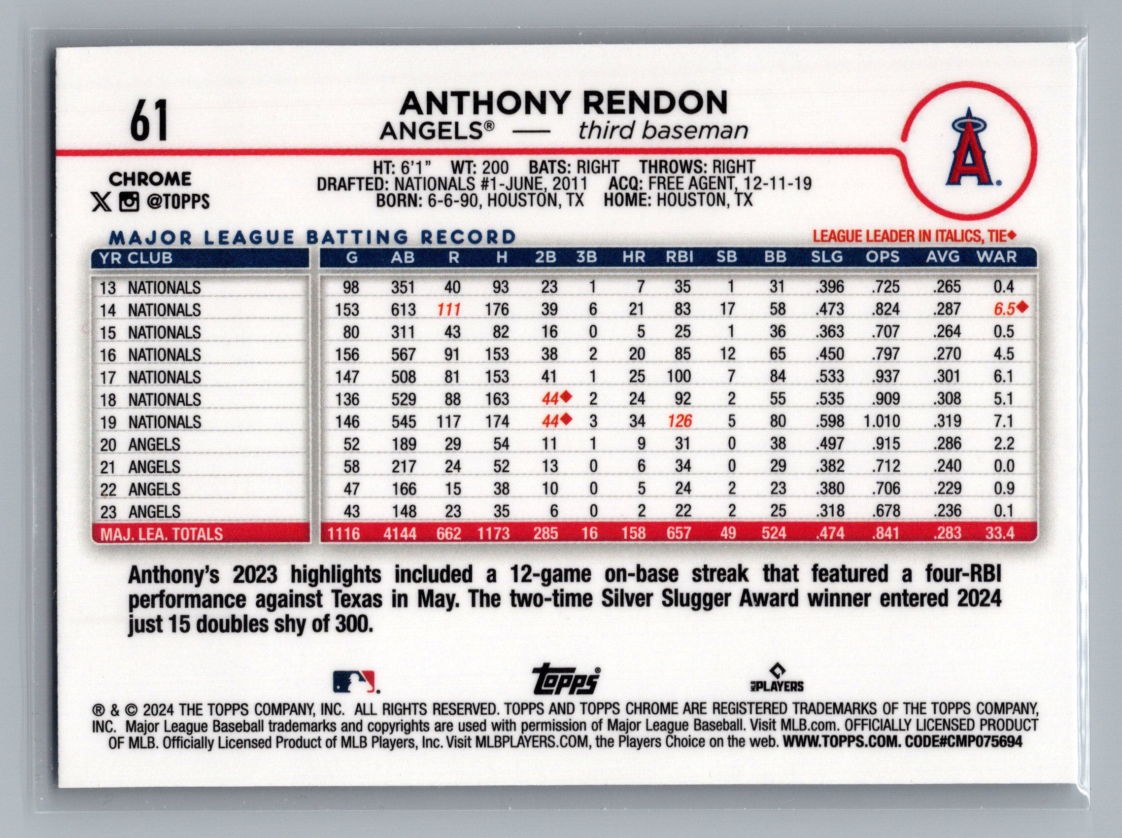 2024 Topps Chrome #61 Anthony Rendon