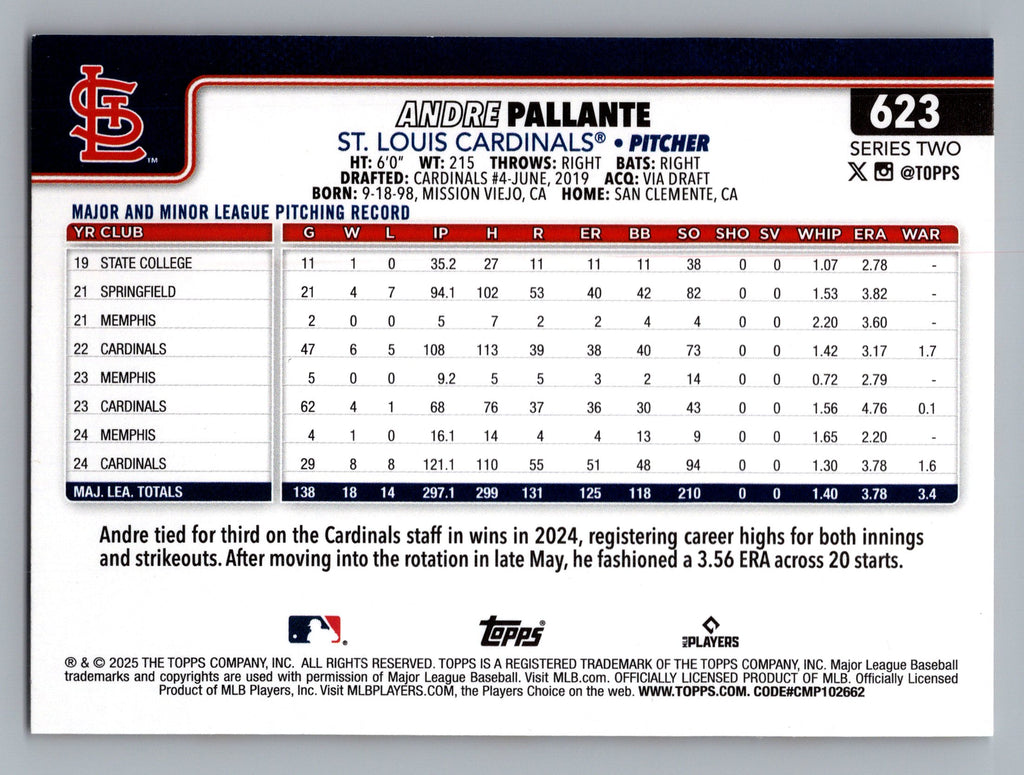 2025 Topps #623 Andre Pallante Holiday