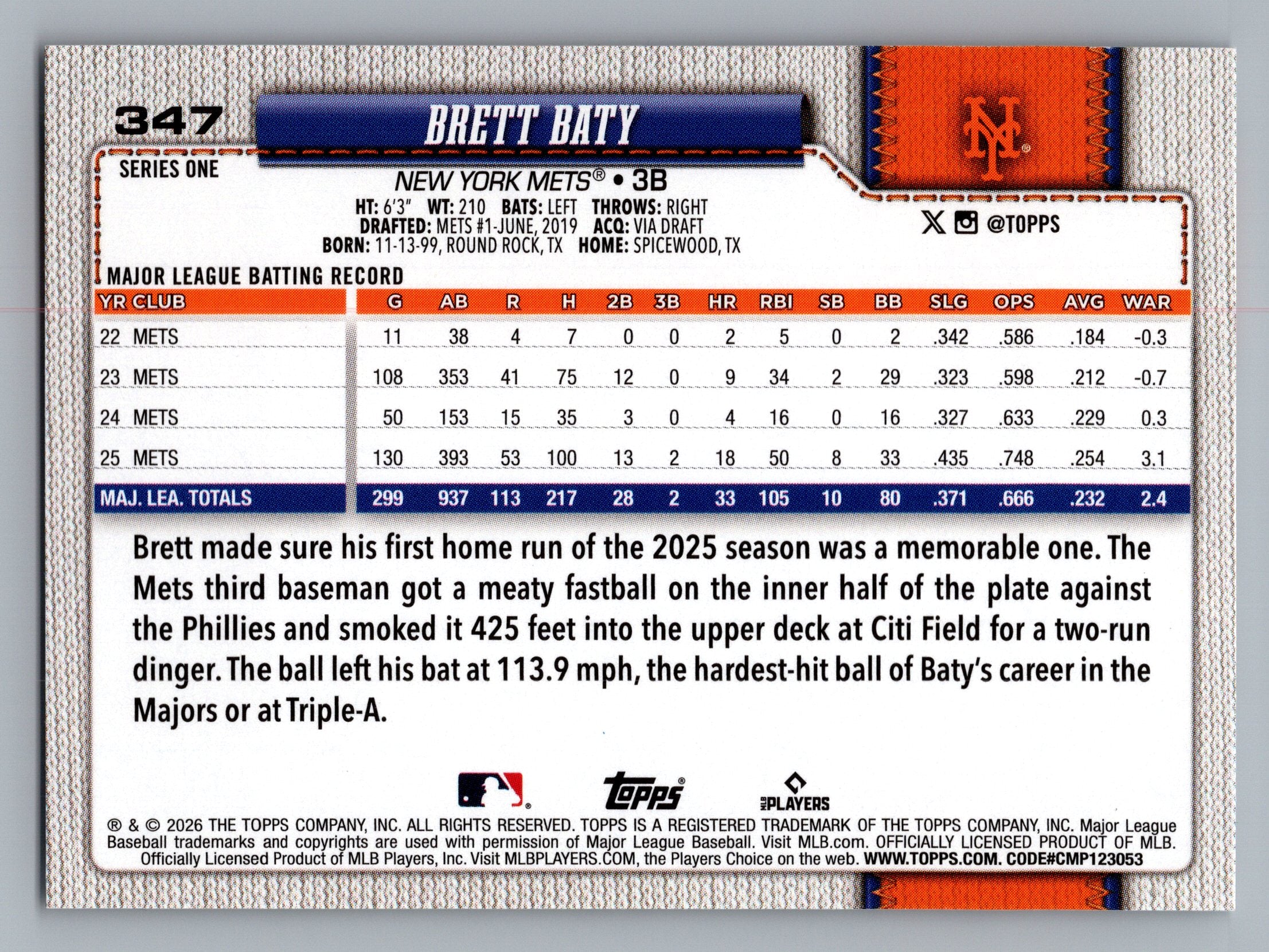 2026 Topps #347 Brett Baty Spring Training
