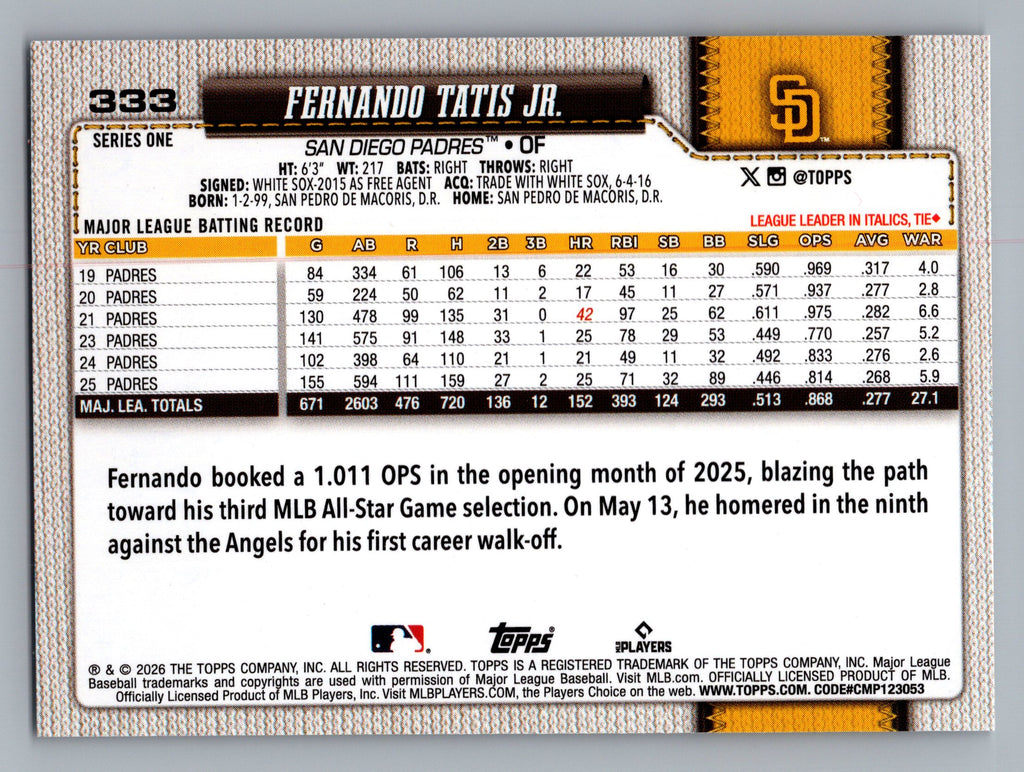 2026 Topps #333 Fernando Tatis Jr. Confetti