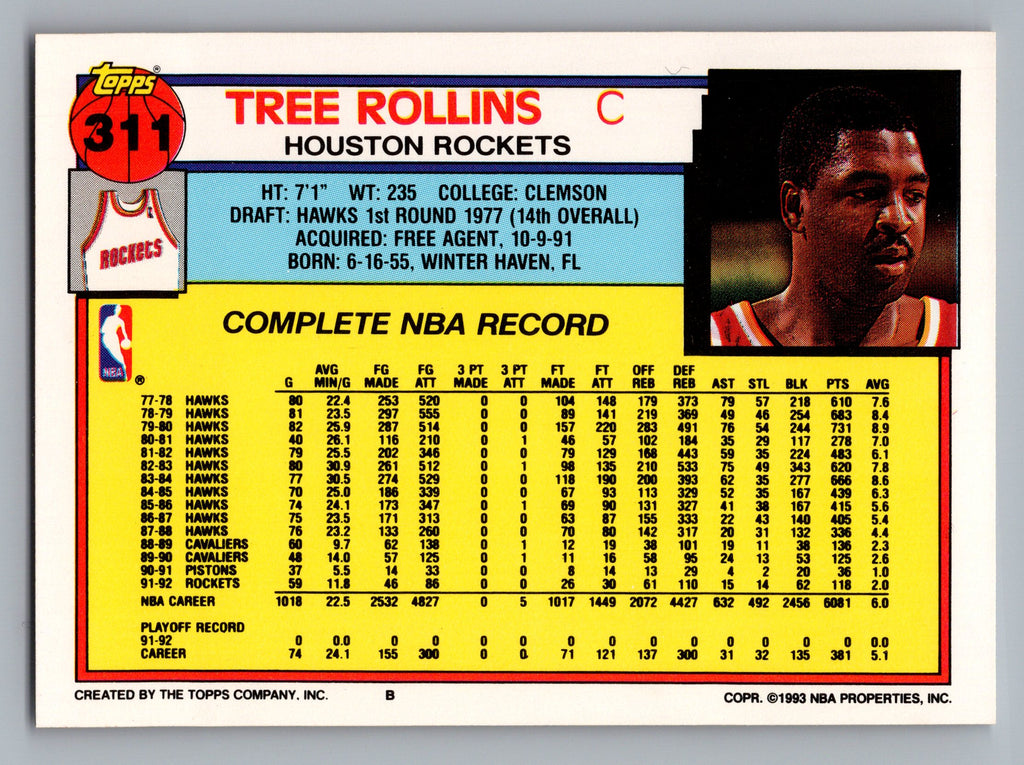 1992-93 Topps #311 Tree Rollins