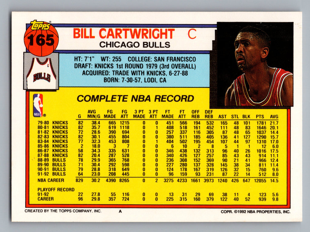 1992-93 Topps #165 Bill Cartwright