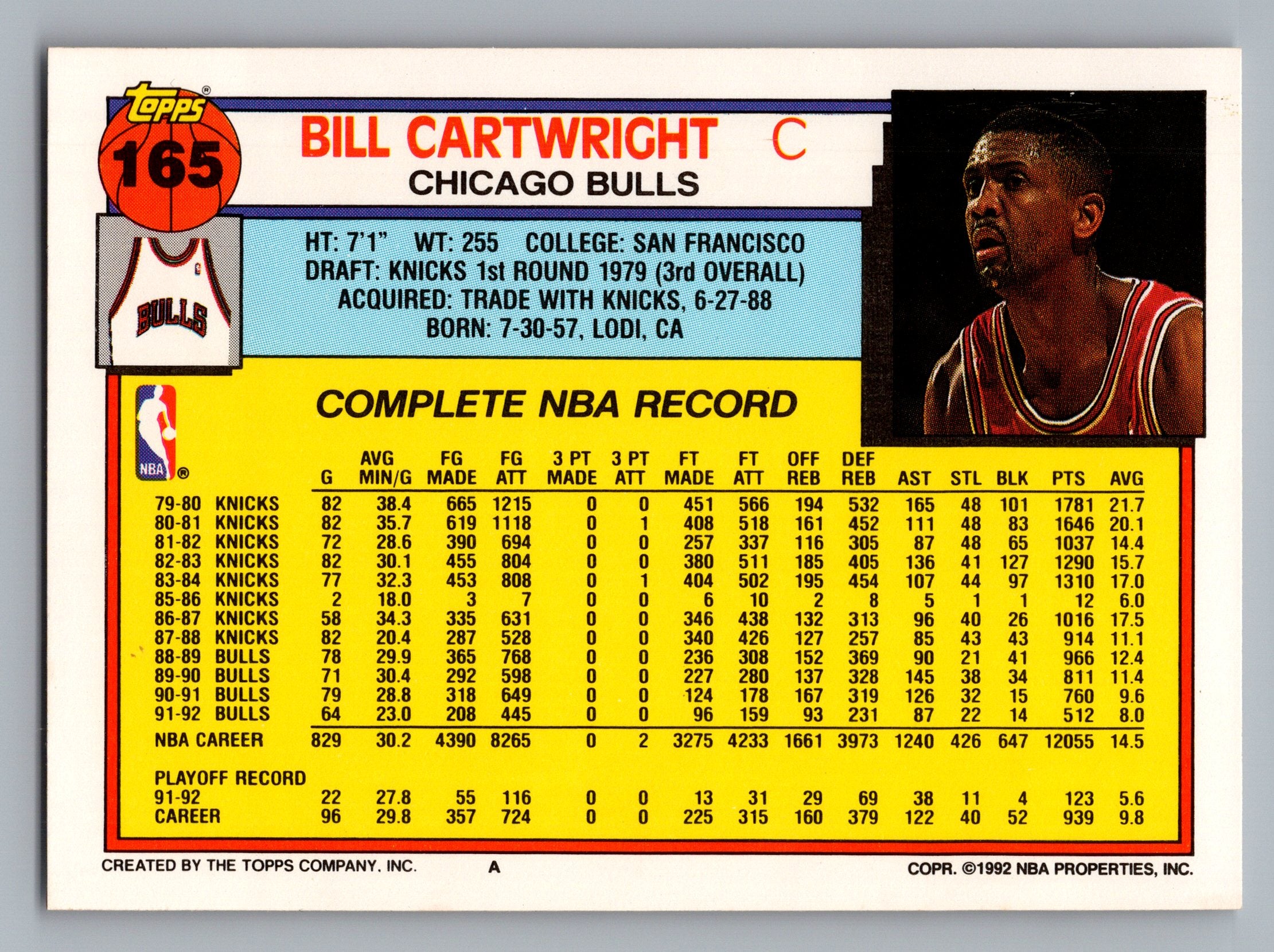 1992-93 Topps #165 Bill Cartwright