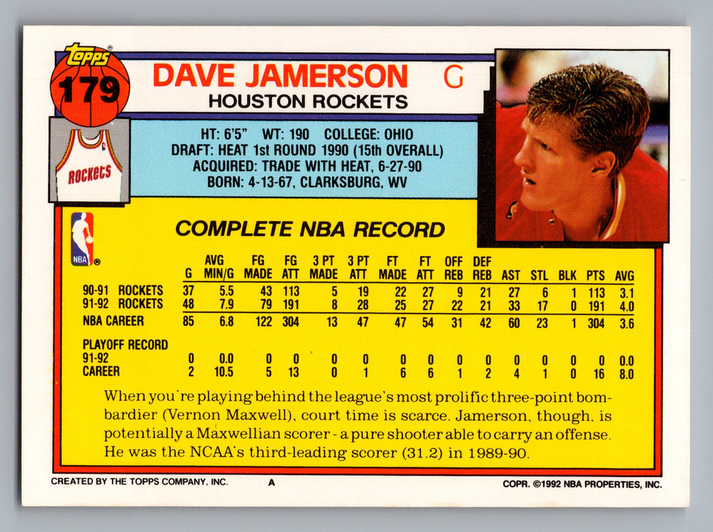 1992-93 Topps #179 Dave Jamerson