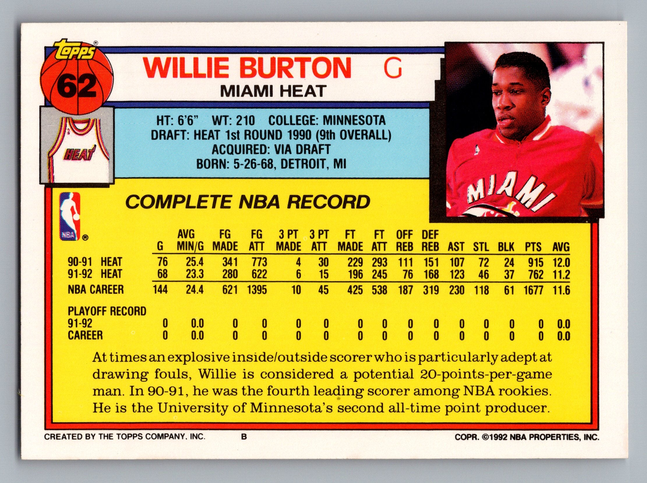 1992-93 Topps #62 Willie Burton