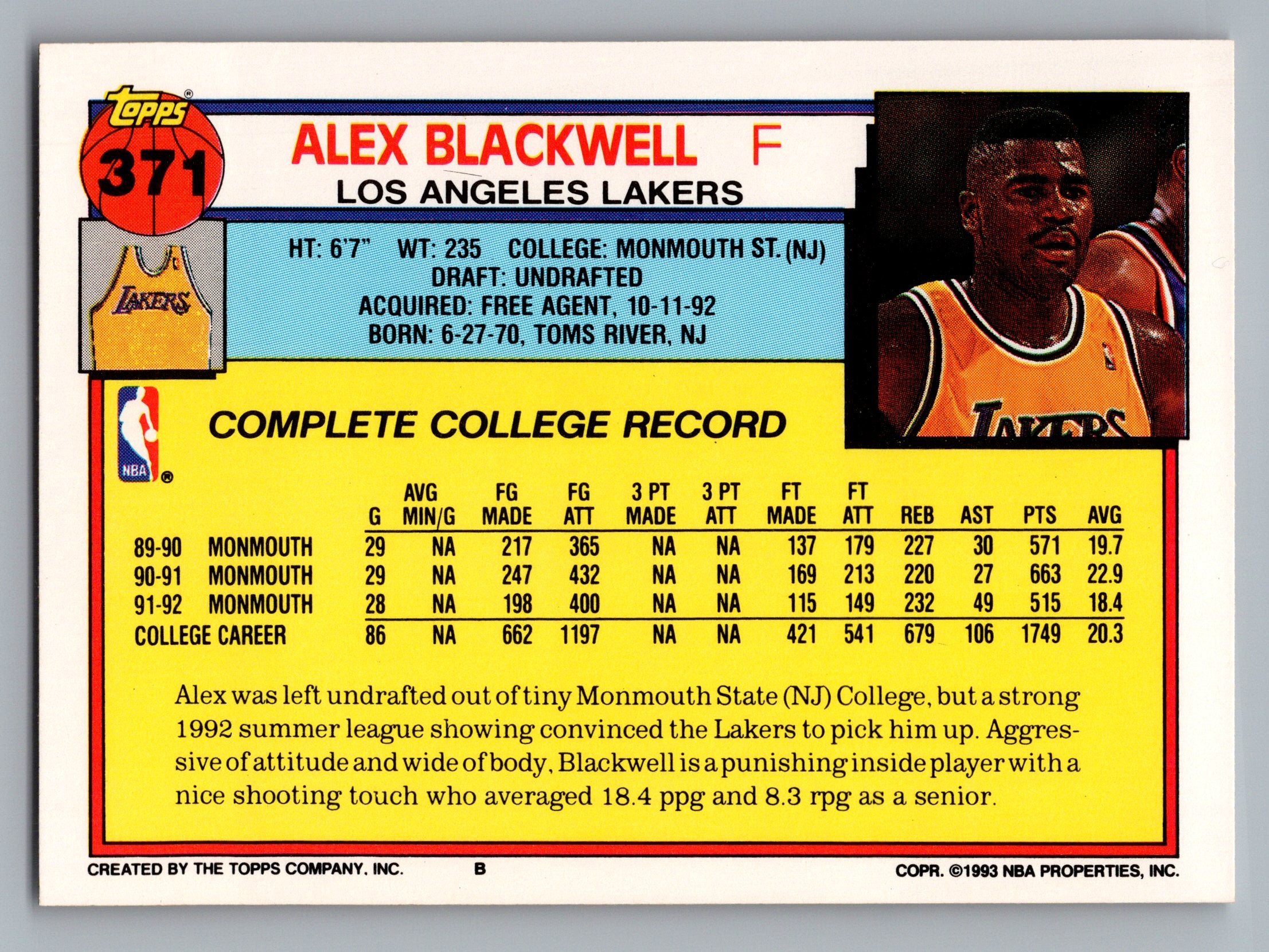 1992-93 Topps #371 Alex Blackwell