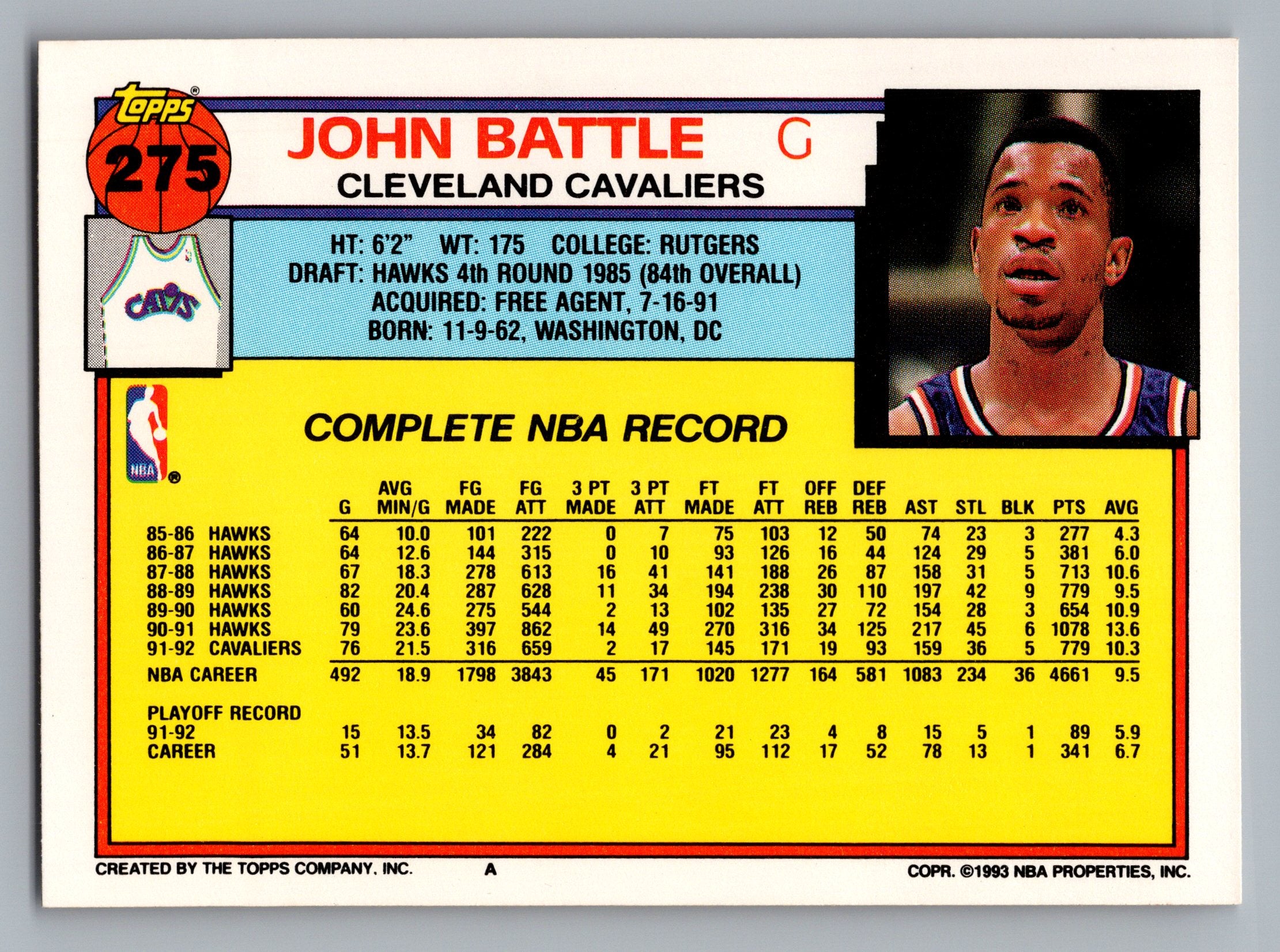 1992-93 Topps #275 John Battle